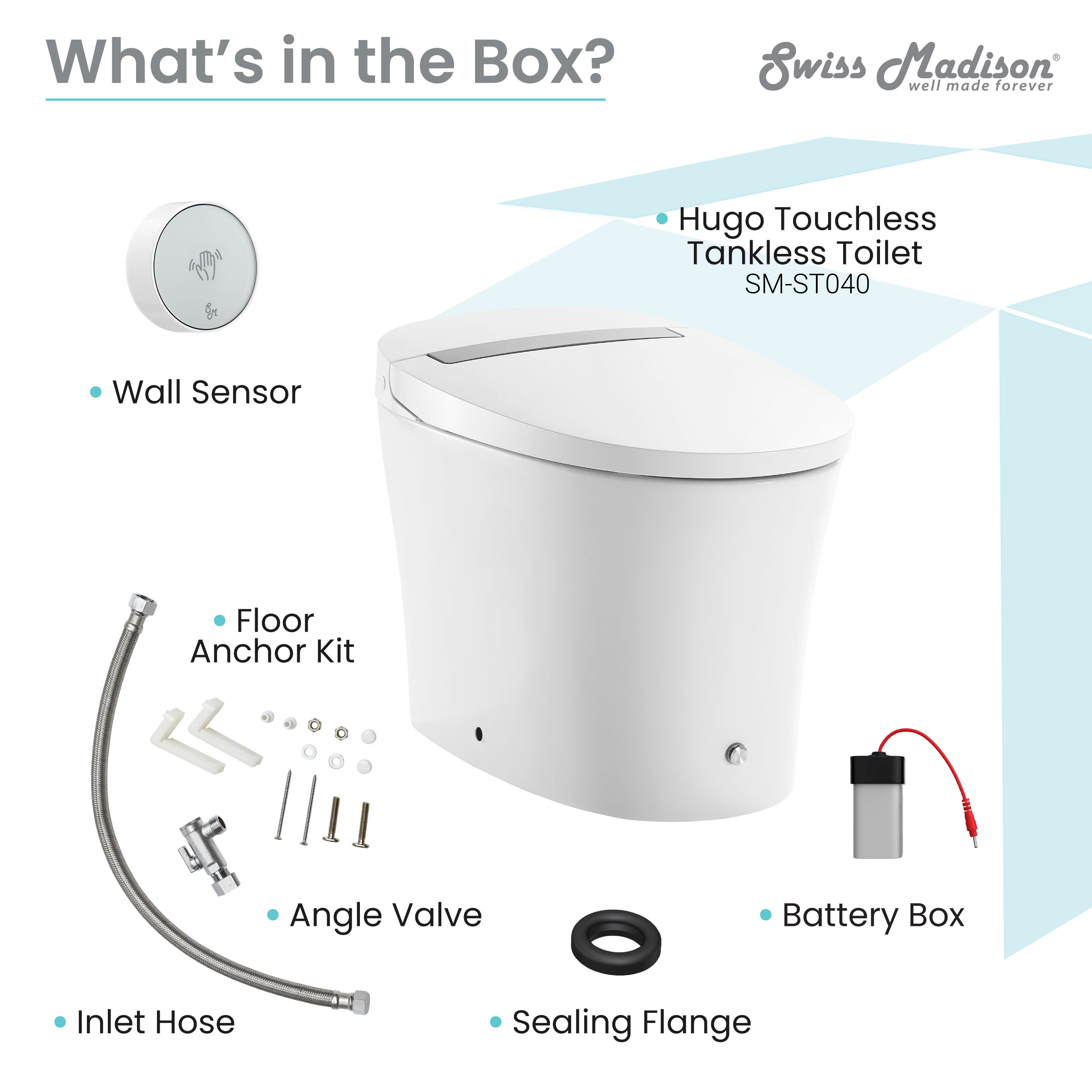 Hugo Smart Tankless Elongated Toilet, Touchless Vortexâ¢ Dual-Flush 1.1/1.6 gpf