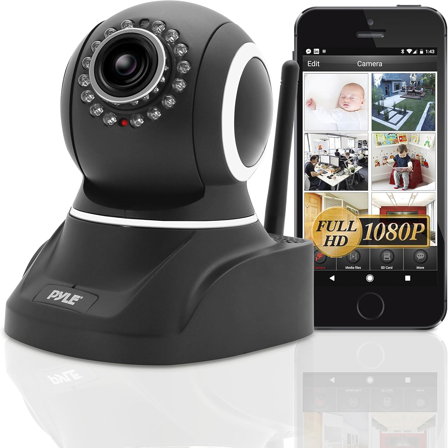 Pyle Electronic Wireless Security HD Camera, Control Remotely - Black (PIPCAMHD82BK)