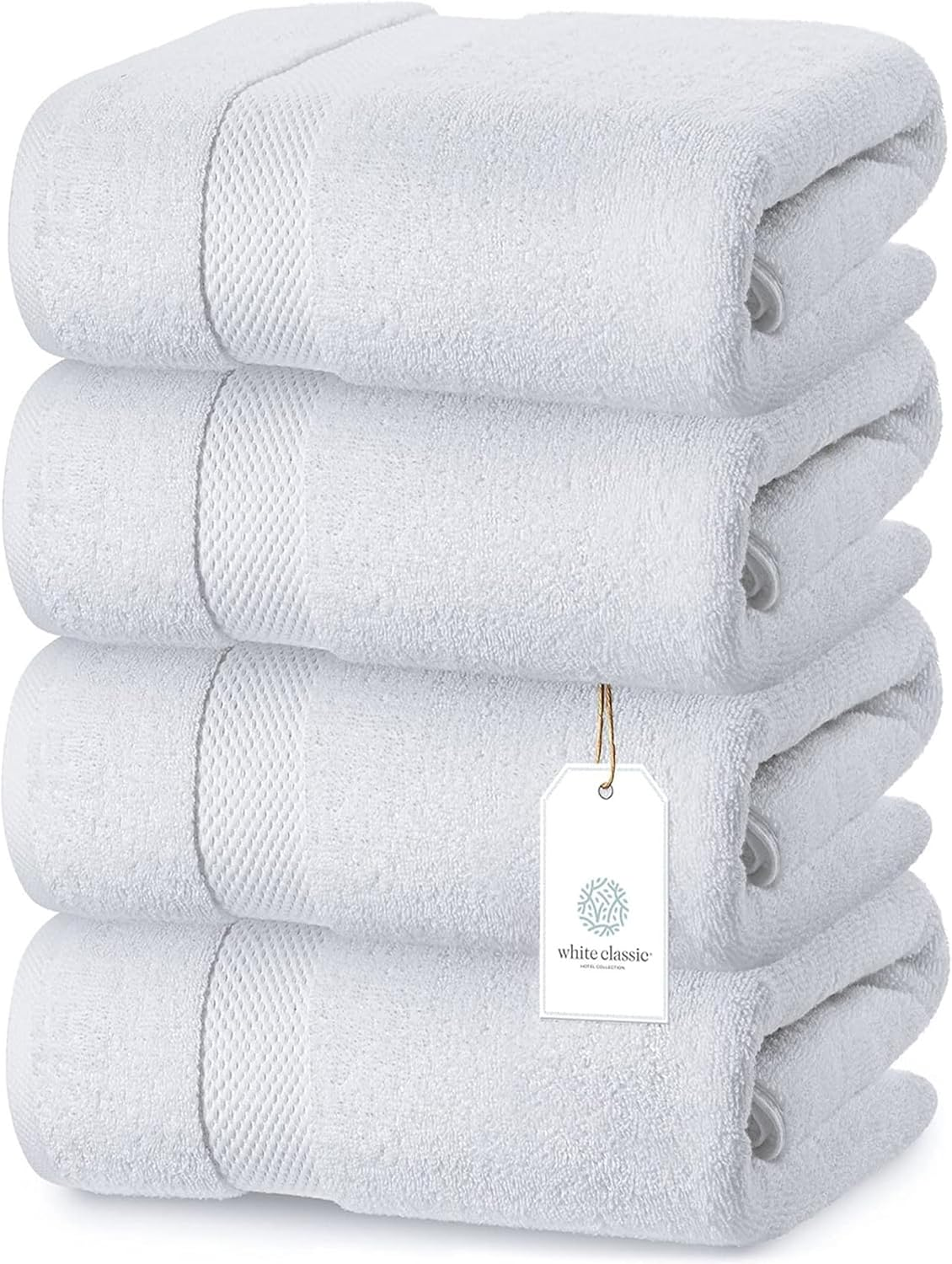 White Classic Luxury Bath Towels Large Pack of 4, Hotel Quality Bathroom Towel 27 x 54 Set, Light Grey Shower Cotton Towels 4 Pack, Large Thick Plush Bath Towels 700 Gsm For Body, Hair, Pool, Gym, Light Grey