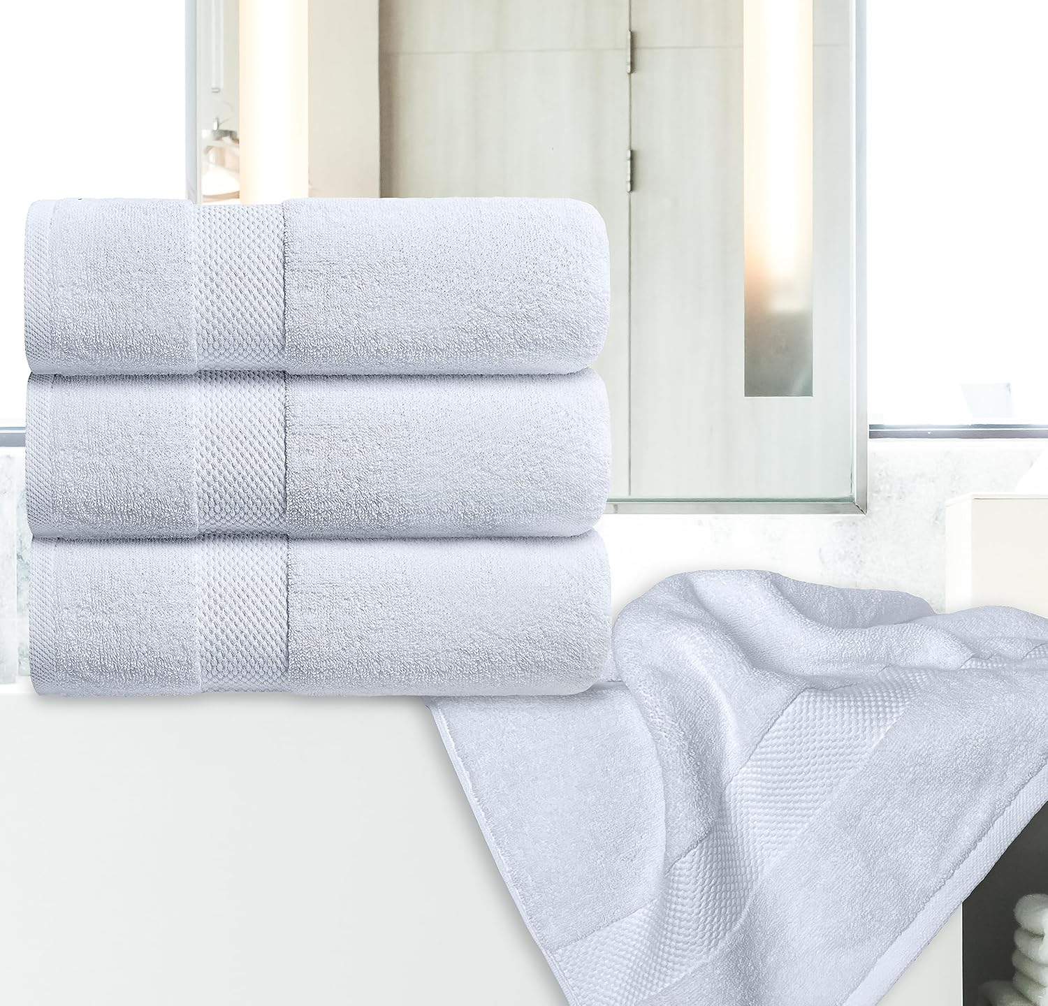 White Classic Luxury Bath Towels Large Pack of 4, Hotel Quality Bathroom Towel 27 x 54 Set, Light Grey Shower Cotton Towels 4 Pack, Large Thick Plush Bath Towels 700 Gsm For Body, Hair, Pool, Gym, Light Grey