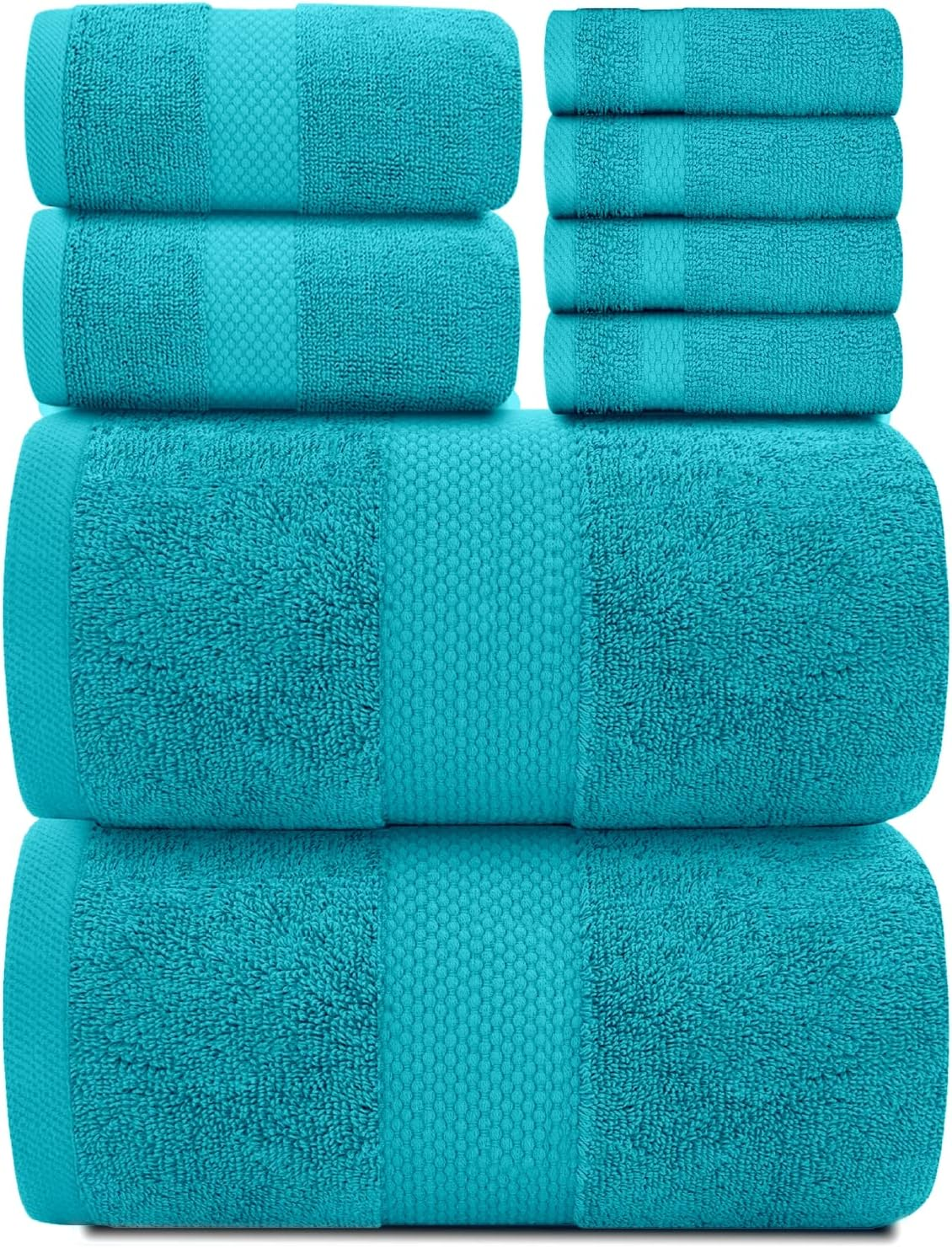 White Classic Luxury Aqua Bath Towel Set - Hotel Soft Cotton 2/Bath 2/Hand 4/Wash - 8 Piece