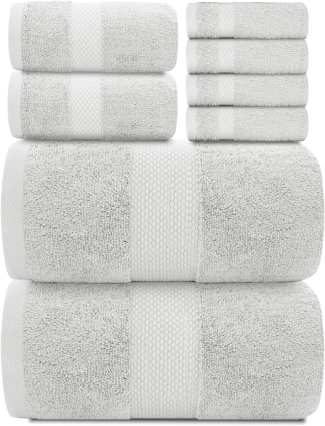 White Classic Luxury Aqua Bath Towel Set - Hotel Soft Cotton 2/Bath 2/Hand 4/Wash - 8 Piece