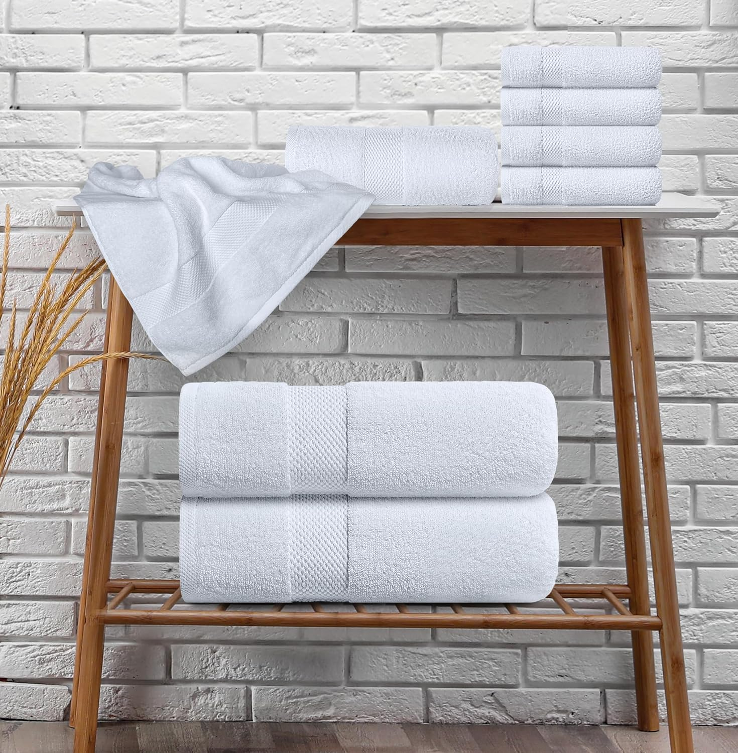 White Classic Luxury Aqua Bath Towel Set - Hotel Soft Cotton 2/Bath 2/Hand 4/Wash - 8 Piece