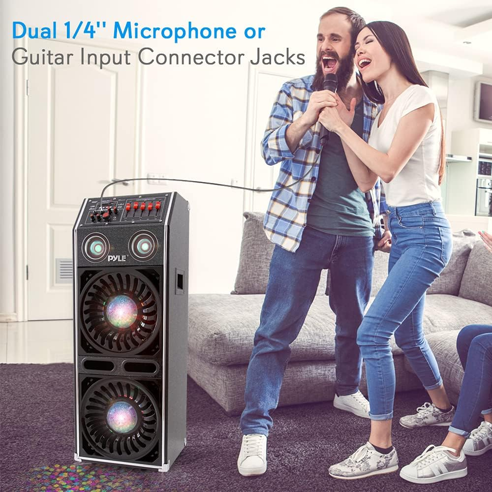 Disco Jam 2 Bluetooth Active Powered Speaker System, Flashing DJ Lights, Dual 10-Inch Woofers, Dual 3-Inch Tweeters, USB/SD Memory Card Readers, Aux (3.5mm) Input, 1500 Watt (Works with Passive Speaker Model: PSUFM1070P)