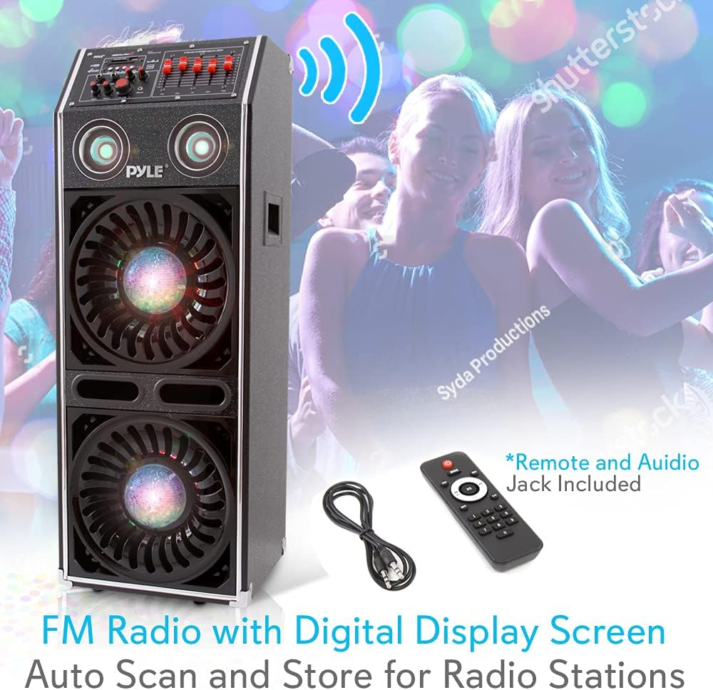 Disco Jam 2 Bluetooth Active Powered Speaker System, Flashing DJ Lights, Dual 10-Inch Woofers, Dual 3-Inch Tweeters, USB/SD Memory Card Readers, Aux (3.5mm) Input, 1500 Watt (Works with Passive Speaker Model: PSUFM1070P)