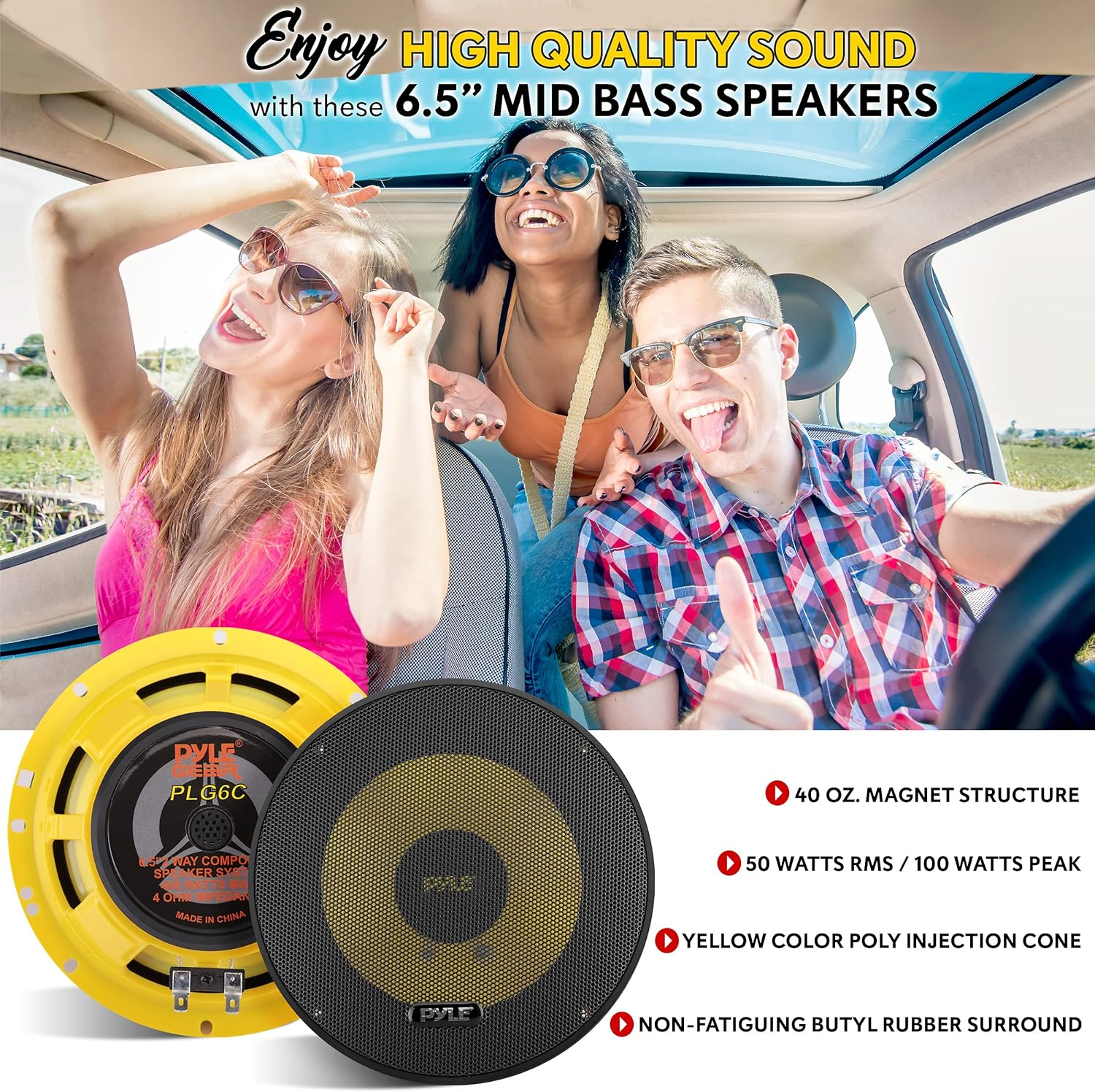 2-Way Custom Component Speaker System - 6.5” 400 Watt Component with Electroplated Steel Basket, Butyl Rubber Surround & 40 Oz Magnet Structure - Wire Installation Hardware Set Included - Pyle PLG6C