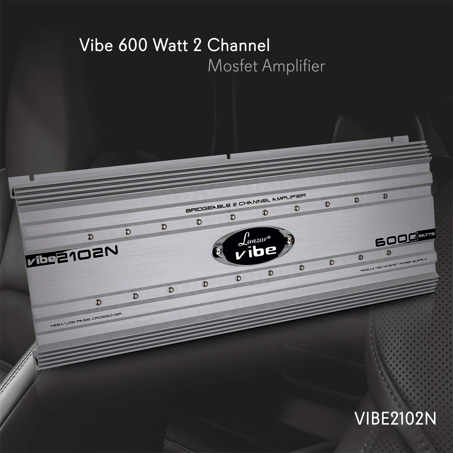 2 Channel Car Stereo Amplifier - 6,000 Watt Dual Channel Bridgeable Audio Sound Auto Speaker Amp Box w/ Subwoofer Bass Control, High Power MOSFET, RCA Inputs, LED Indicators - Lanzar VIBE2102N