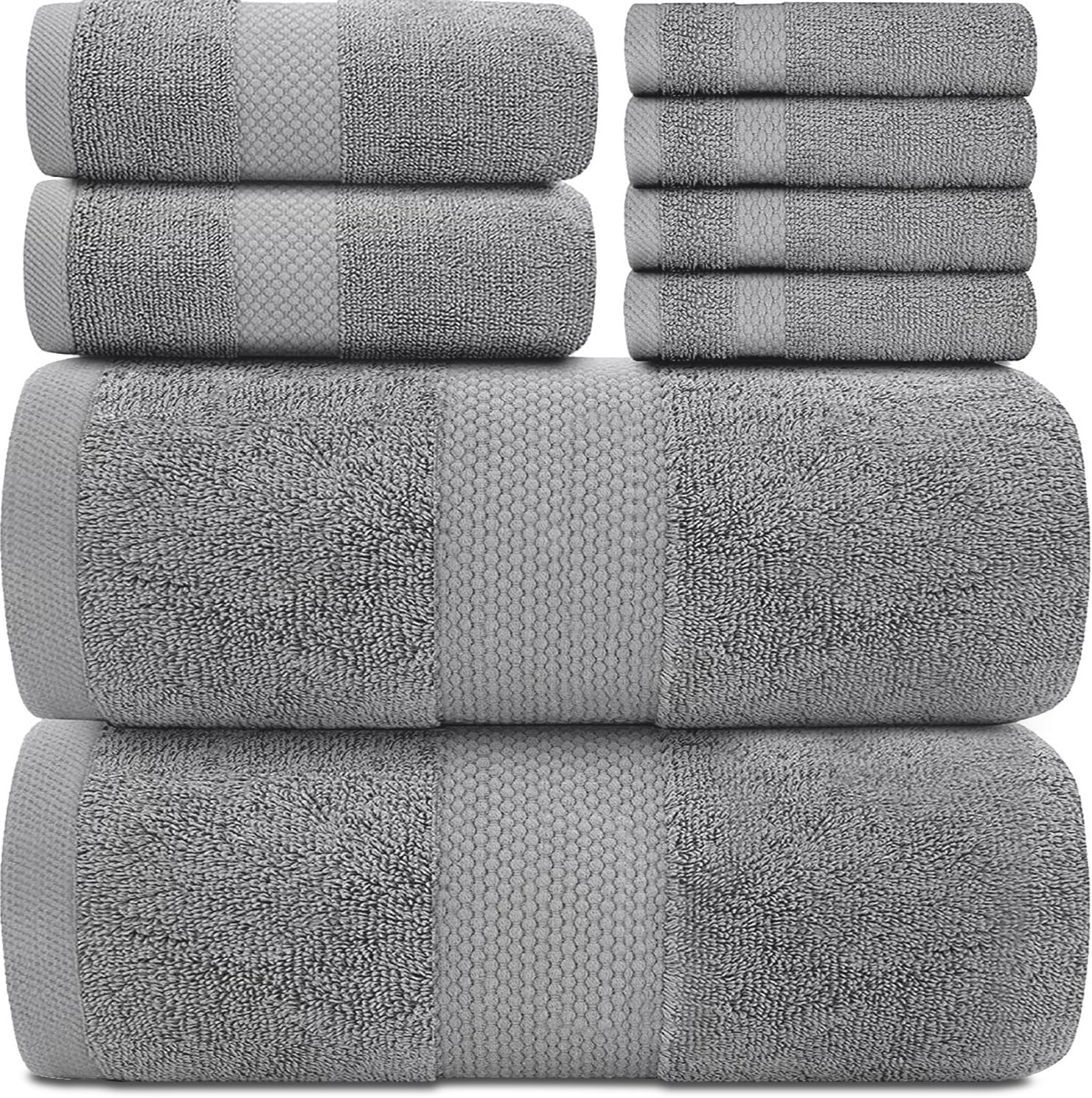 White Classic Luxury Aqua Bath Towel Set - Hotel Soft Cotton 2/Bath 2/Hand 4/Wash - 8 Piece