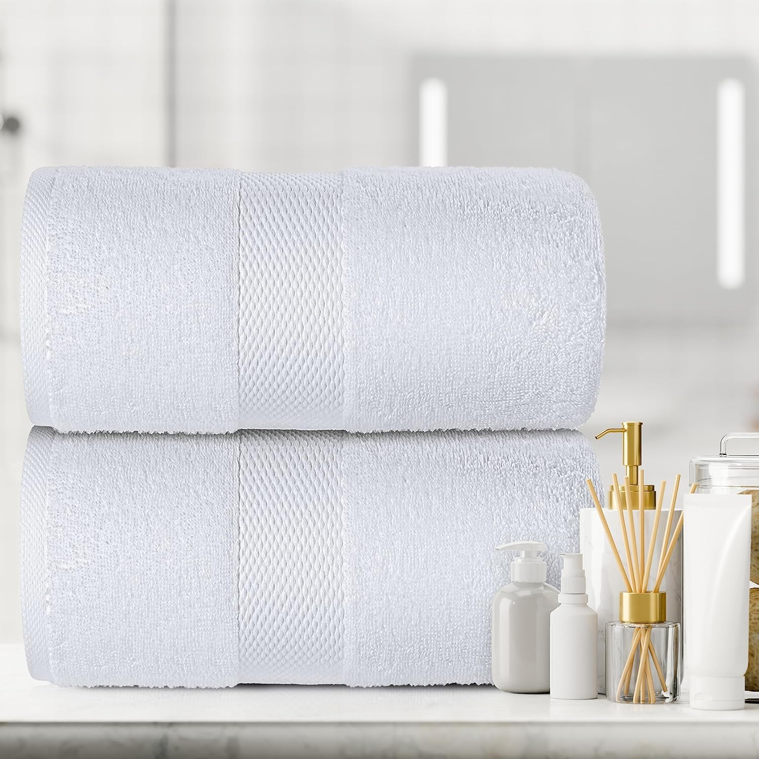 White Classic - Luxury Bath Sheet Towels for Adults Extra Large | Highly Absorbent Hotel spa Bathroom Towel | 35x70 Inch | 2 Pack, Light Grey