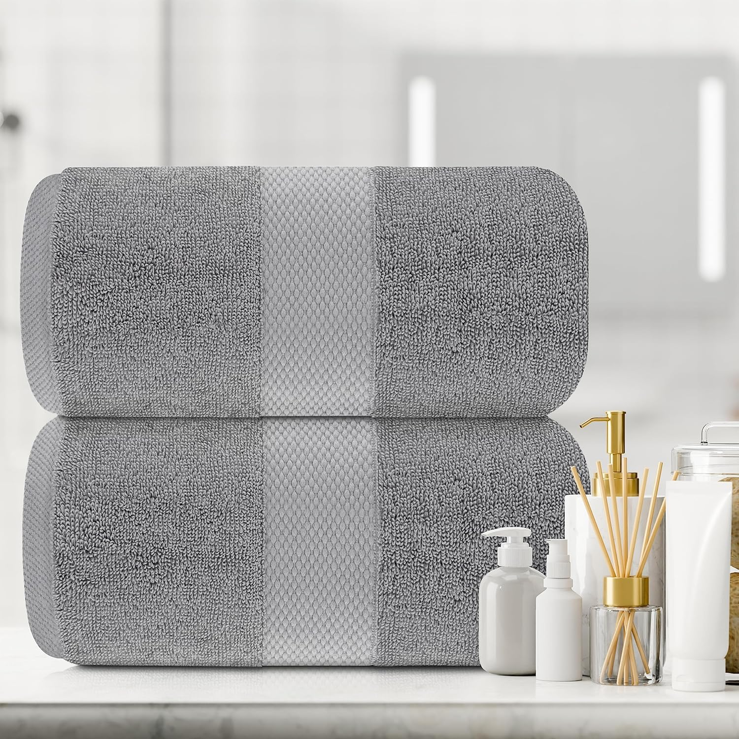 White Classic - Luxury Bath Sheet Towels for Adults Extra Large | Highly Absorbent Hotel spa Bathroom Towel | 35x70 Inch | 2 Pack, Light Grey