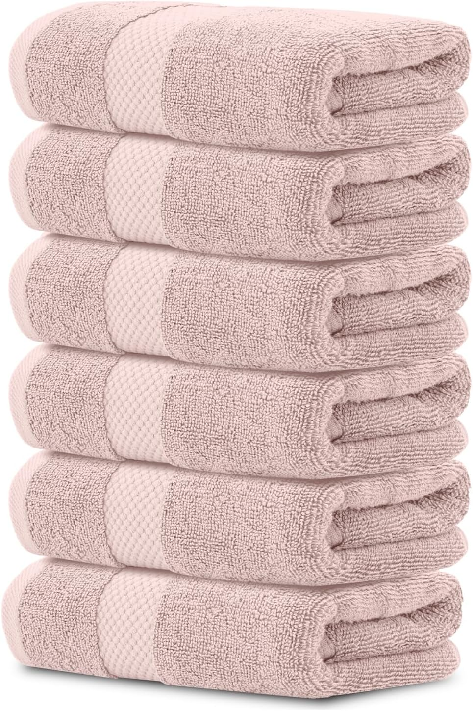 White Classic Luxury Cotton 6 Pc Hand Towels Set, Hotel Style Small Bath Towel and Face Towel 16x30, Rose Soft Plush Bath Towels Pack of 6, Thick Quick Dry Spa Gym Towels, Pink Hand Towel for Bathroom