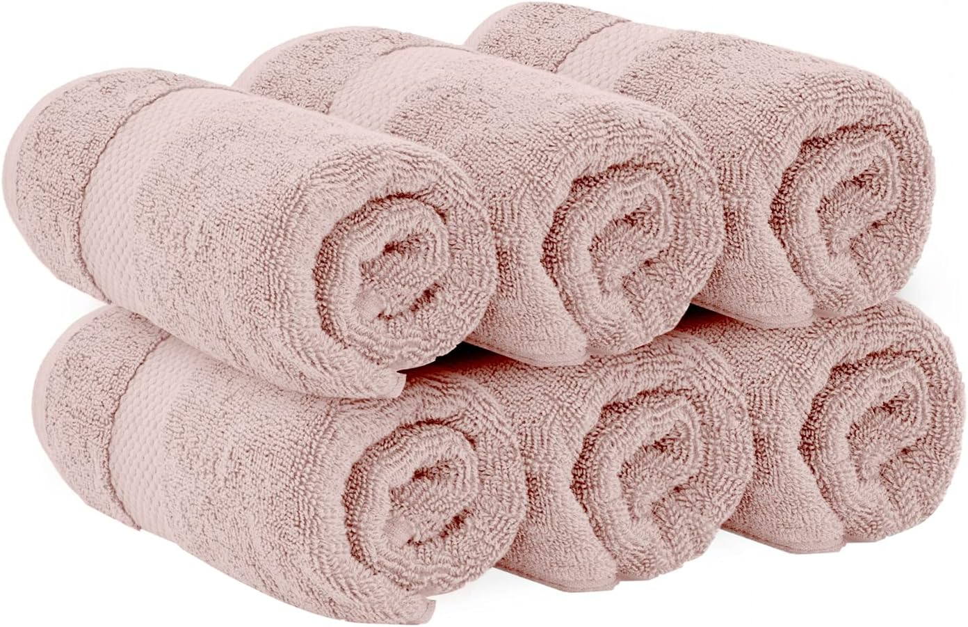 White Classic Luxury Cotton 6 Pc Hand Towels Set, Hotel Style Small Bath Towel and Face Towel 16x30, Rose Soft Plush Bath Towels Pack of 6, Thick Quick Dry Spa Gym Towels, Pink Hand Towel for Bathroom