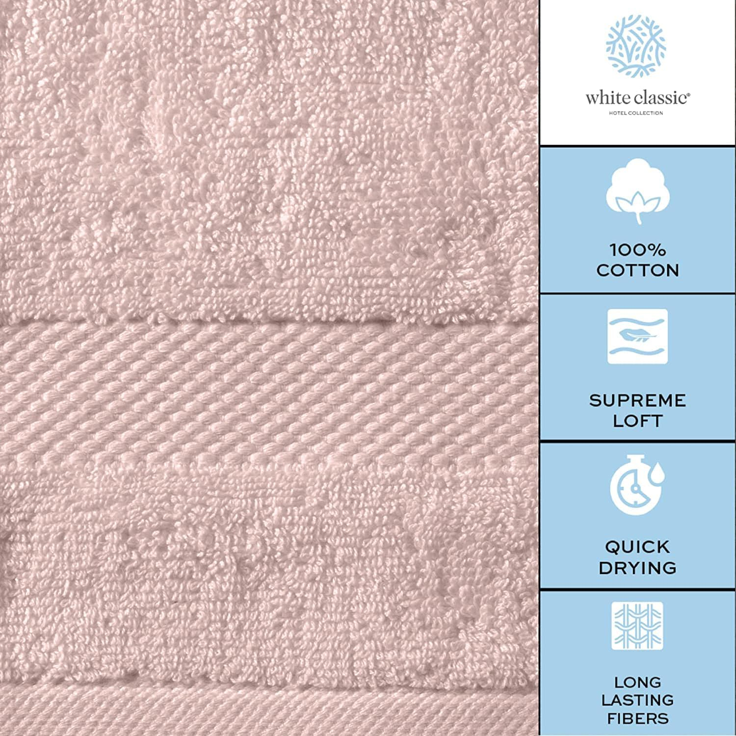 White Classic Luxury Cotton 6 Pc Hand Towels Set, Hotel Style Small Bath Towel and Face Towel 16x30, Rose Soft Plush Bath Towels Pack of 6, Thick Quick Dry Spa Gym Towels, Pink Hand Towel for Bathroom