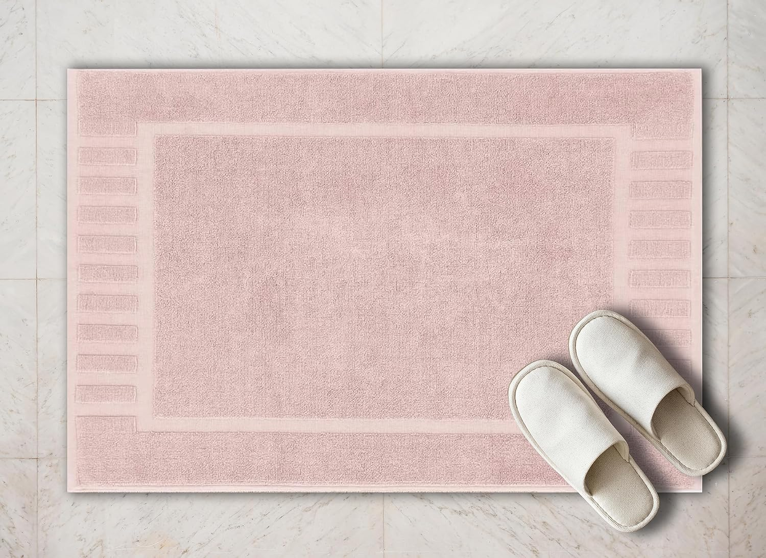 White Classic Luxury Bath Mat Towel Set, Absorbent Cotton Hotel Spa Shower/Bathtub Mats [Not a Bathroom Rug] 22x34, Pink, 2 Pack