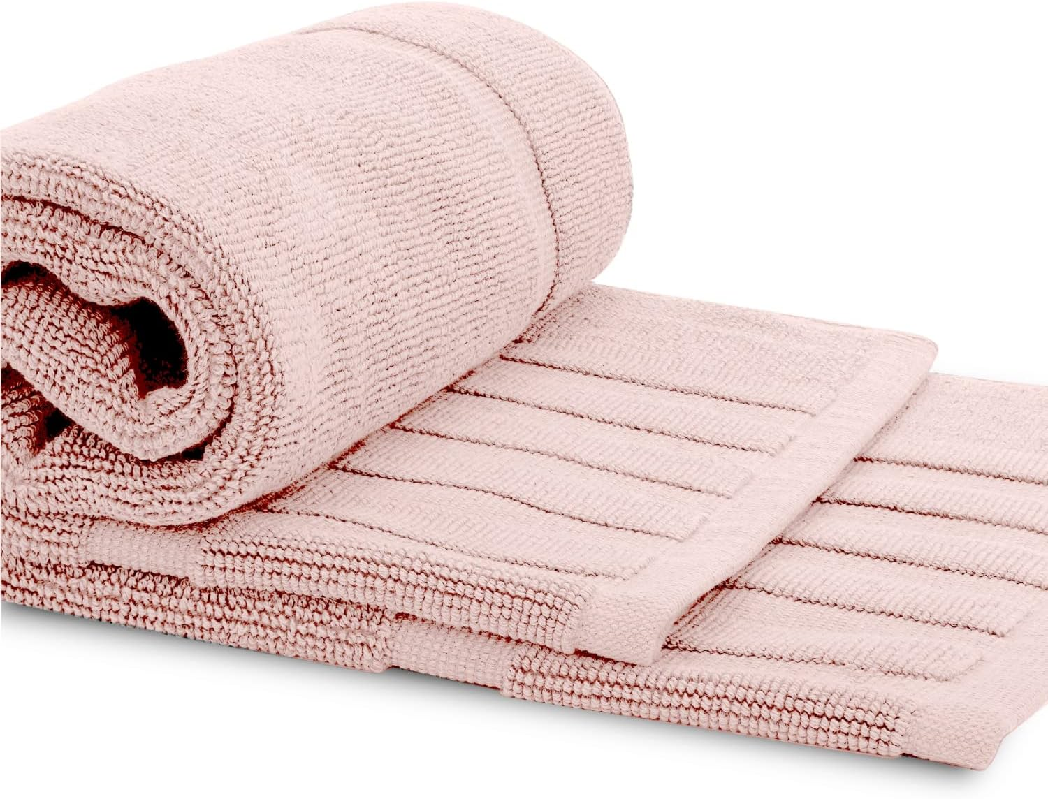 White Classic Luxury Bath Mat Towel Set, Absorbent Cotton Hotel Spa Shower/Bathtub Mats [Not a Bathroom Rug] 22x34, Pink, 2 Pack