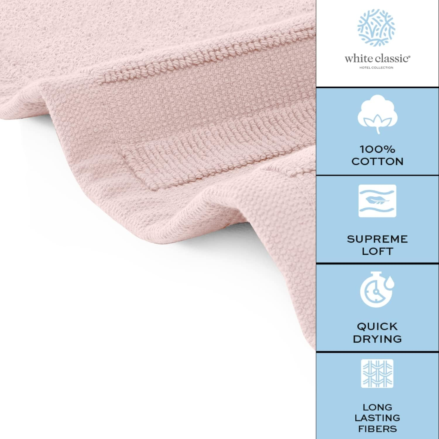 White Classic Luxury Bath Mat Towel Set, Absorbent Cotton Hotel Spa Shower/Bathtub Mats [Not a Bathroom Rug] 22x34, Pink, 2 Pack