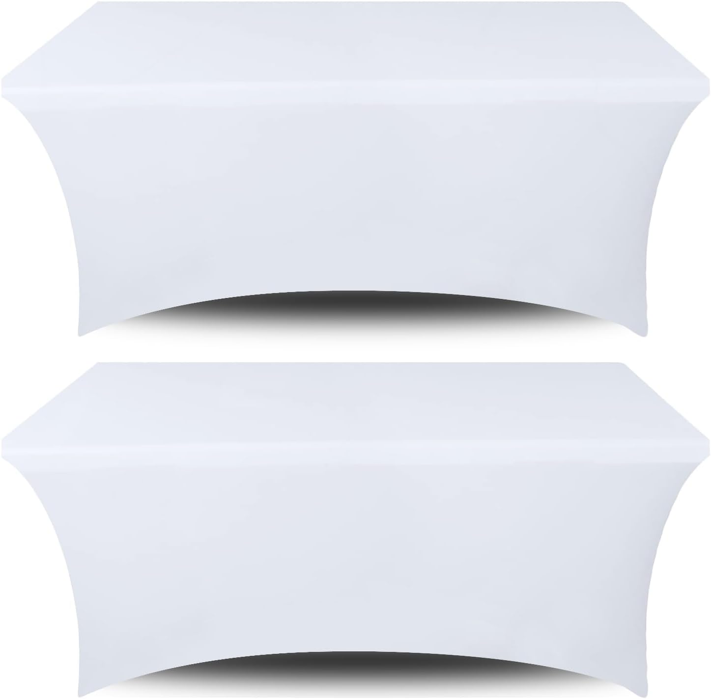 White Classic Stretch Spandex Table Covers 8FT, Pack of 2 Fitted Tablecloths for Rectangle Tables, Stretchy Wrinkle Resistant Folding Table Cover, White