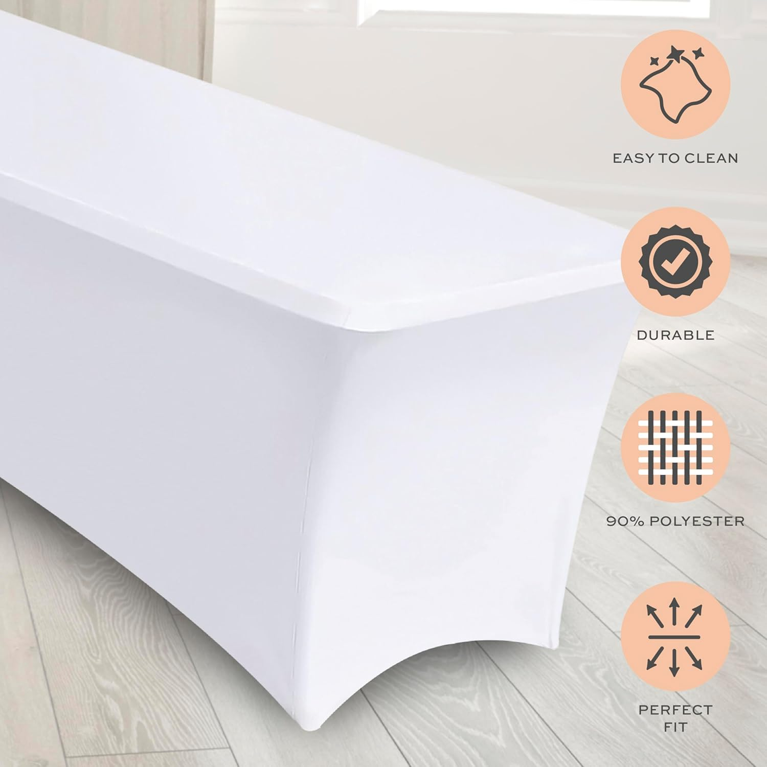 White Classic Stretch Spandex Table Covers 8FT, Pack of 2 Fitted Tablecloths for Rectangle Tables, Stretchy Wrinkle Resistant Folding Table Cover, White