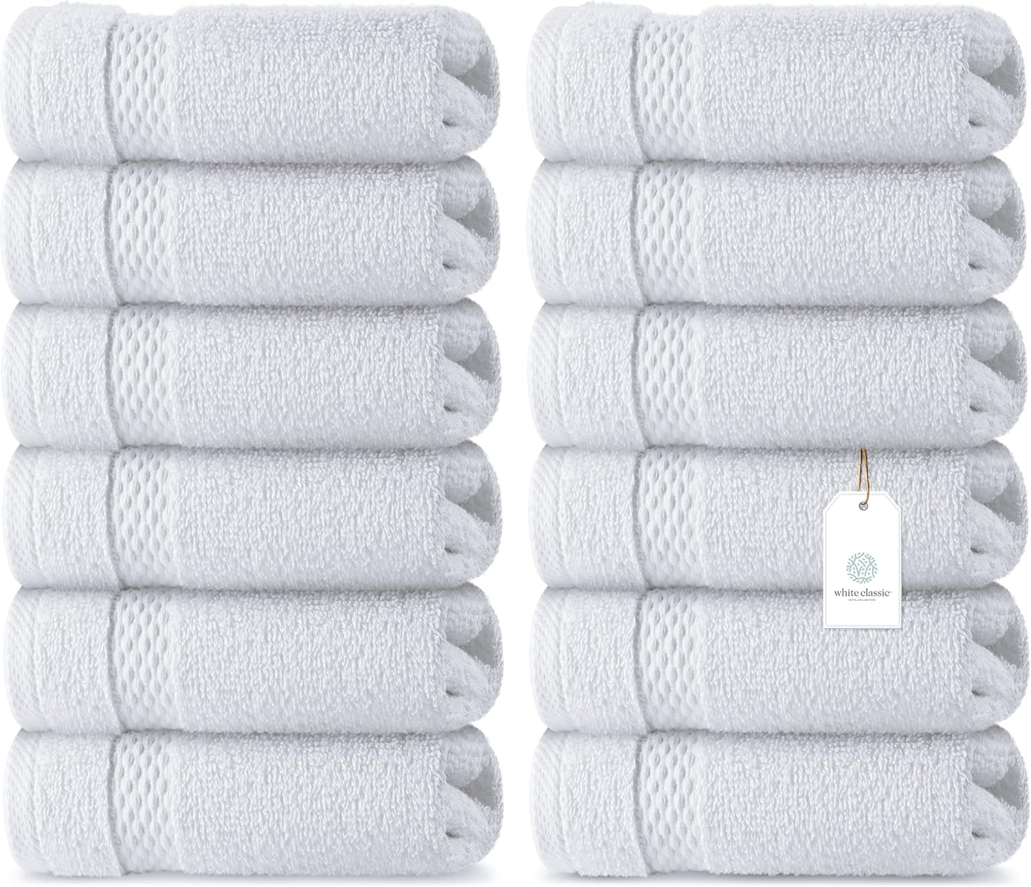 White Classic Luxury Cotton 12 Pc Washcloth Set, Hotel Style Small Bath Towel and Face Cloth 13x13, Multicolor Soft Plush Washcloth Pack of 12, Thick High Absorbent Wash Clothes, Face Towels