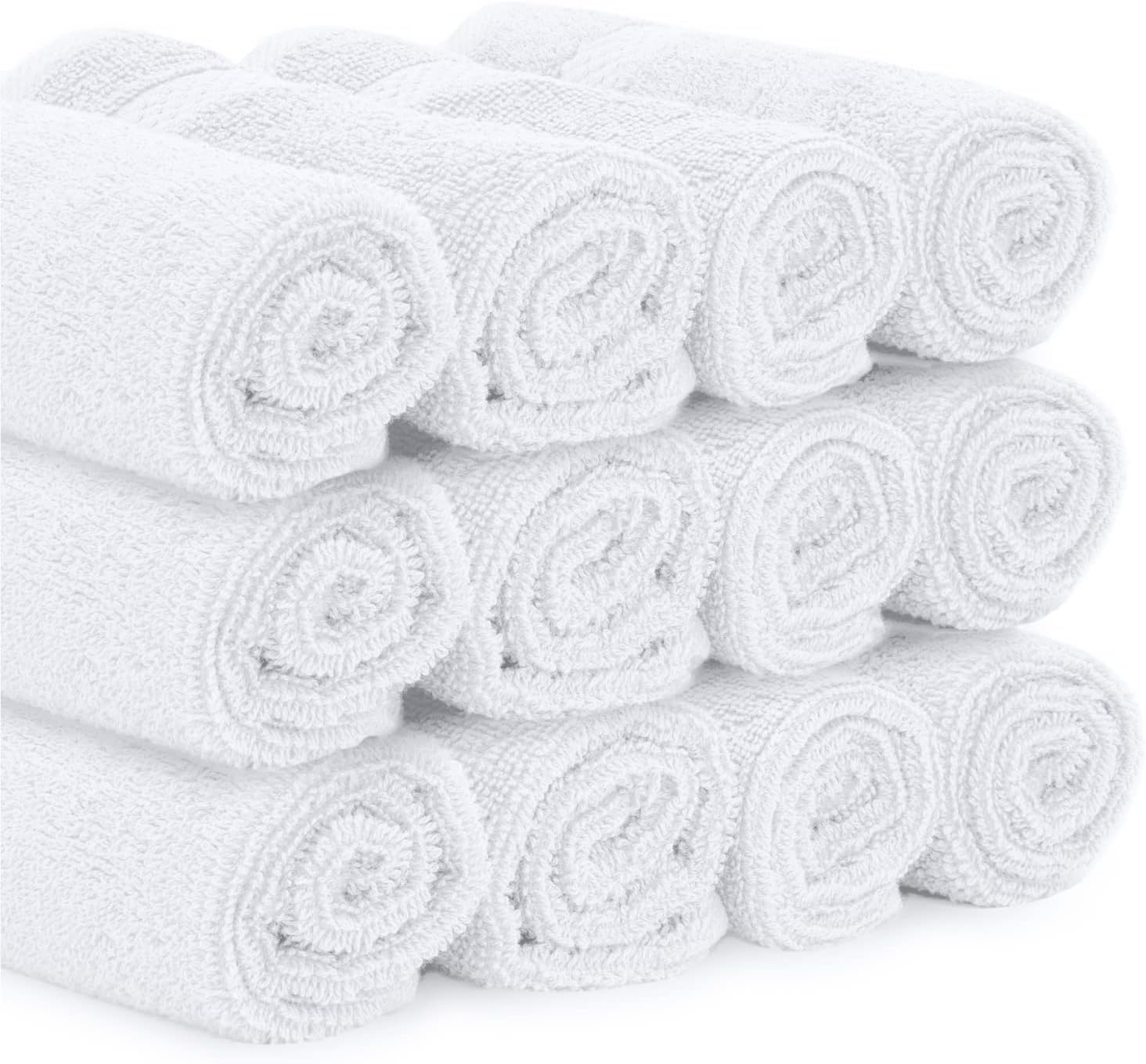 White Classic Luxury Cotton 12 Pc Washcloth Set, Hotel Style Small Bath Towel and Face Cloth 13x13, Multicolor Soft Plush Washcloth Pack of 12, Thick High Absorbent Wash Clothes, Face Towels