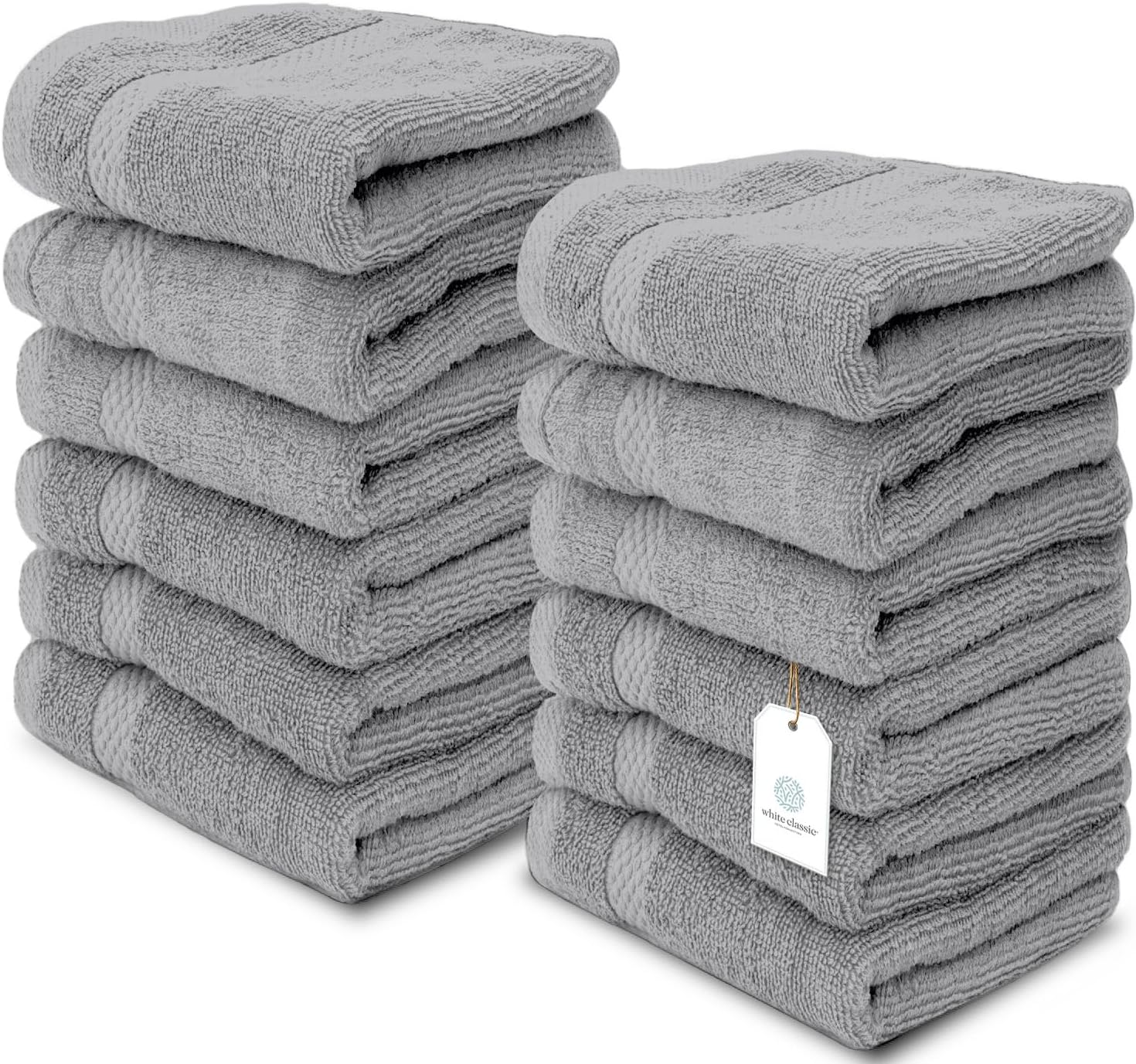 White Classic Luxury Cotton 12 Pc Washcloth Set, Hotel Style Small Bath Towel and Face Cloth 13x13, Multicolor Soft Plush Washcloth Pack of 12, Thick High Absorbent Wash Clothes, Face Towels