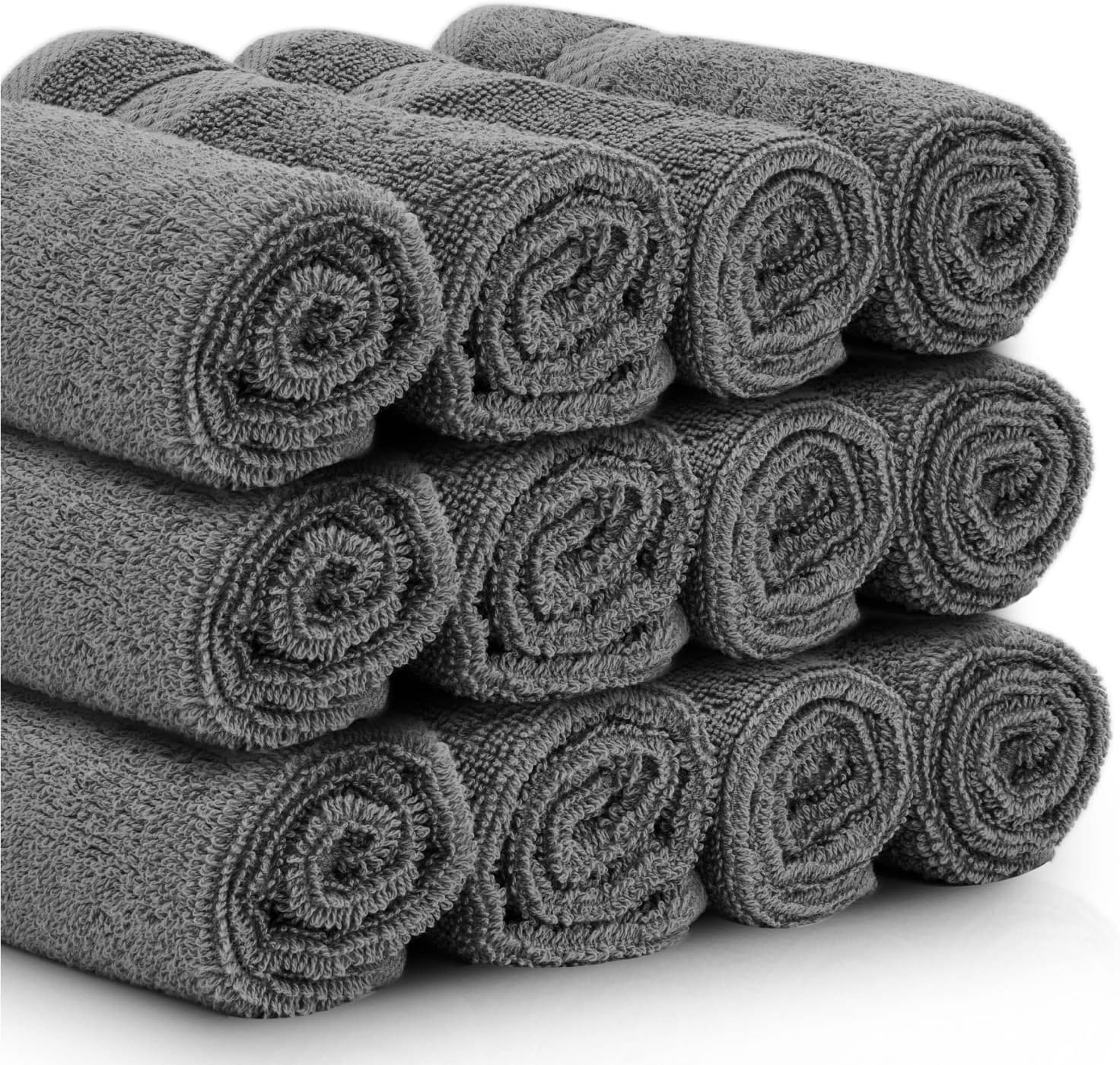 White Classic Luxury Cotton 12 Pc Washcloth Set, Hotel Style Small Bath Towel and Face Cloth 13x13, Multicolor Soft Plush Washcloth Pack of 12, Thick High Absorbent Wash Clothes, Face Towels