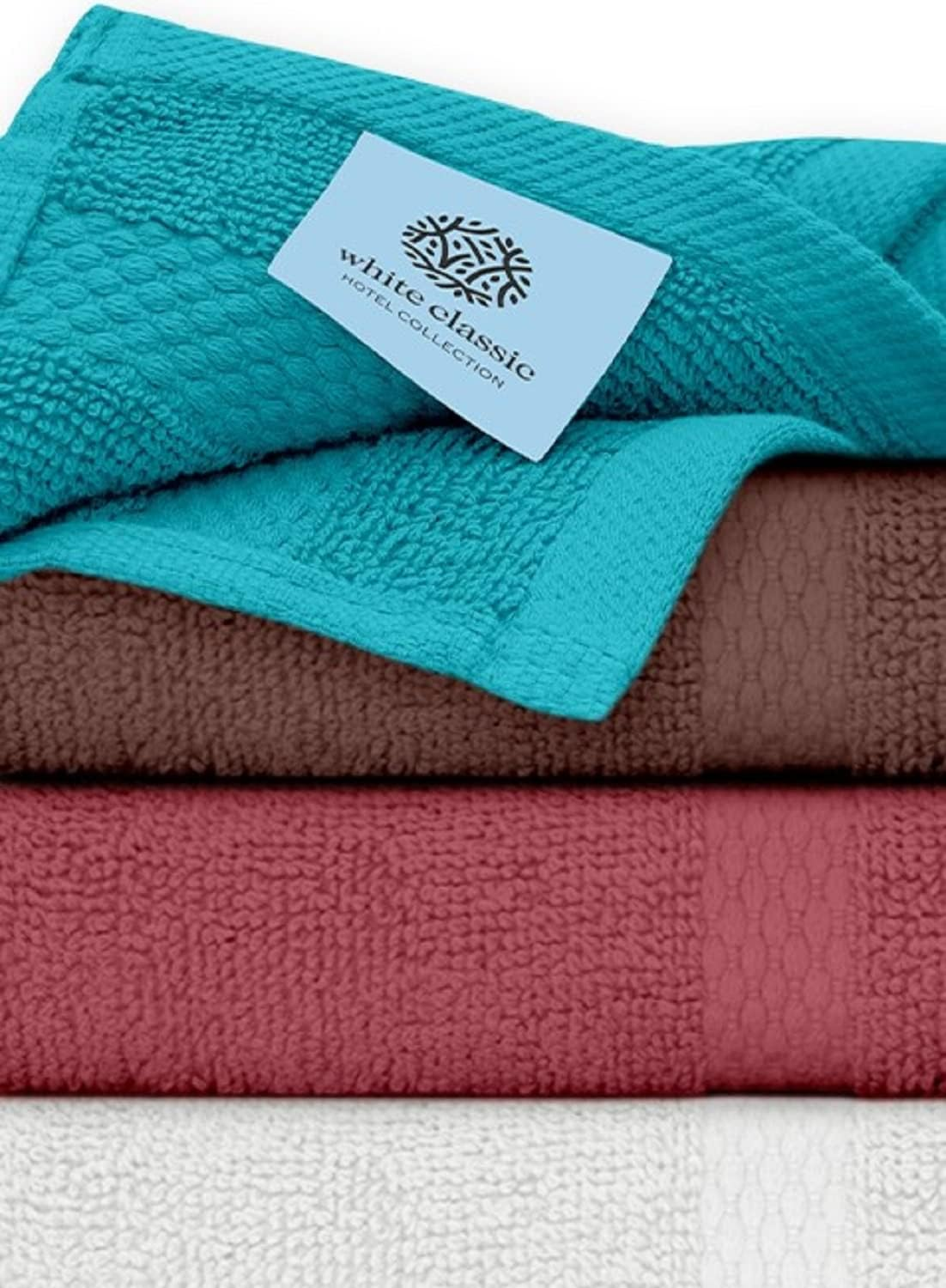 White Classic Luxury Cotton 12 Pc Washcloth Set, Hotel Style Small Bath Towel and Face Cloth 13x13, Multicolor Soft Plush Washcloth Pack of 12, Thick High Absorbent Wash Clothes, Face Towels