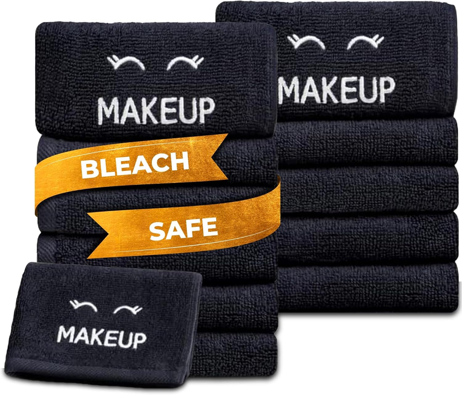 White Classic Bleach Safe Black Makeup Towels - Luxury Ultra Soft Cotton Face Makeup Washcloth for Make up Removal, Home Bathroom Black Washcloth Face Towels | 12 Pack, Black