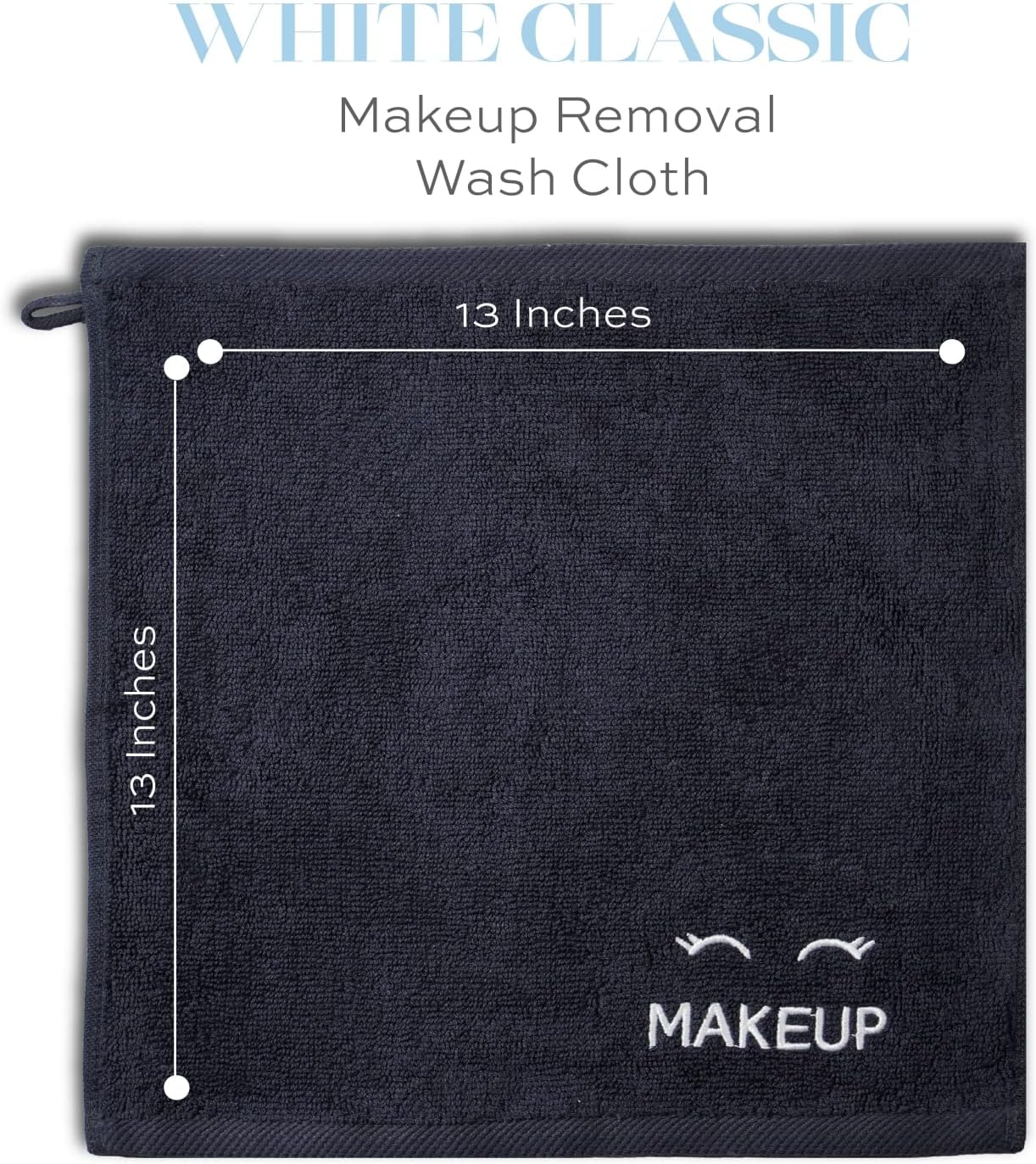 White Classic Bleach Safe Black Makeup Towels - Luxury Ultra Soft Cotton Face Makeup Washcloth for Make up Removal, Home Bathroom Black Washcloth Face Towels | 12 Pack, Black