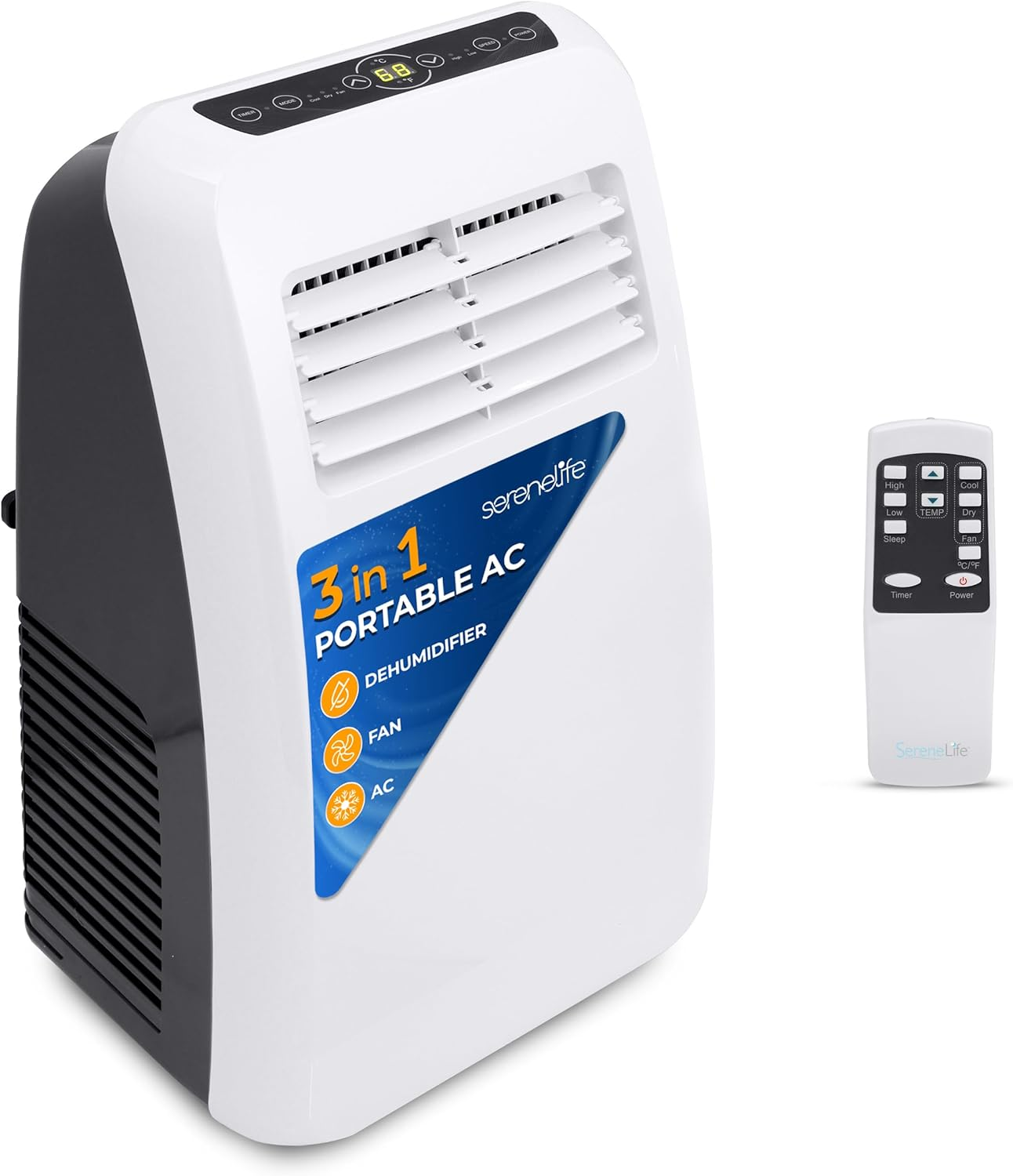 SereneLife Portable Electric Air Conditioner Unit-900W 8000 BTU Power Plug-in AC Cold Indoor Room Conditioning System with Cooler, Dehumidifier, Fan, Exhaust Hose, Window Seal, Wheels, Remote (SLPAC8)