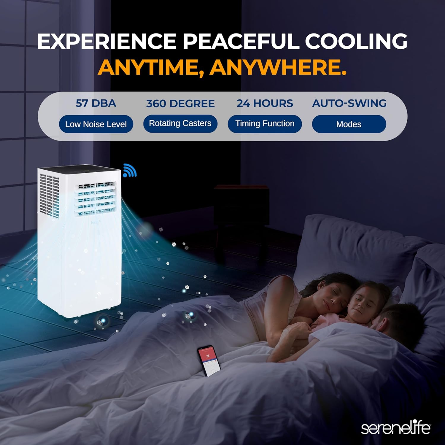 SereneLife Compact Freestanding Portable Air Conditioner-10,000 BTU Indoor Free Standing AC Unit w/Dehumidifier & Fan Modes For Home, Office, School & Business Rooms Up To 300 Sq. Ft-SLPAC105W