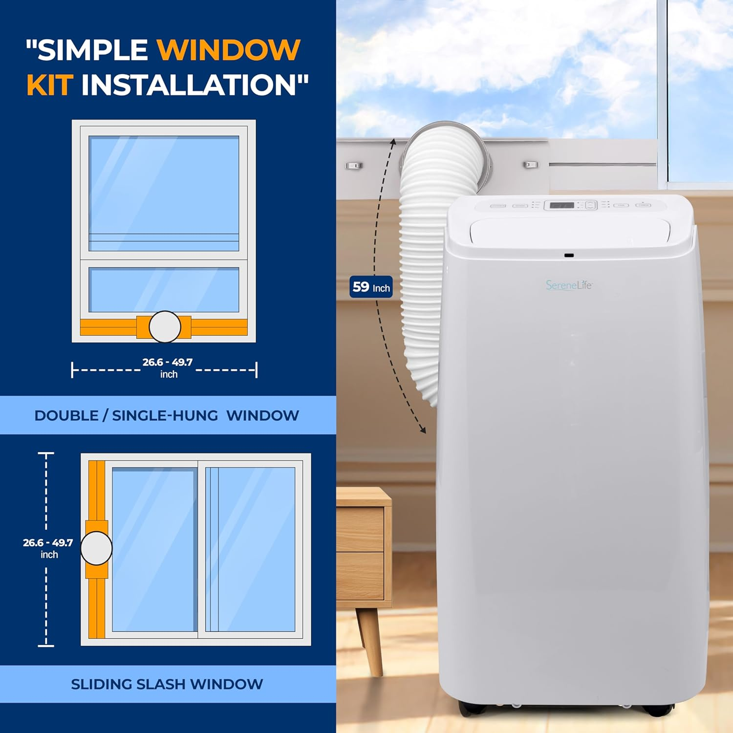 SereneLife SLPAC12.5 Portable Air Conditioner Compact Home AC Cooling Unit with Built-in Dehumidifier & Fan Modes, Quiet Operation, Includes Window Mount Kit, 12,000 BTU, White