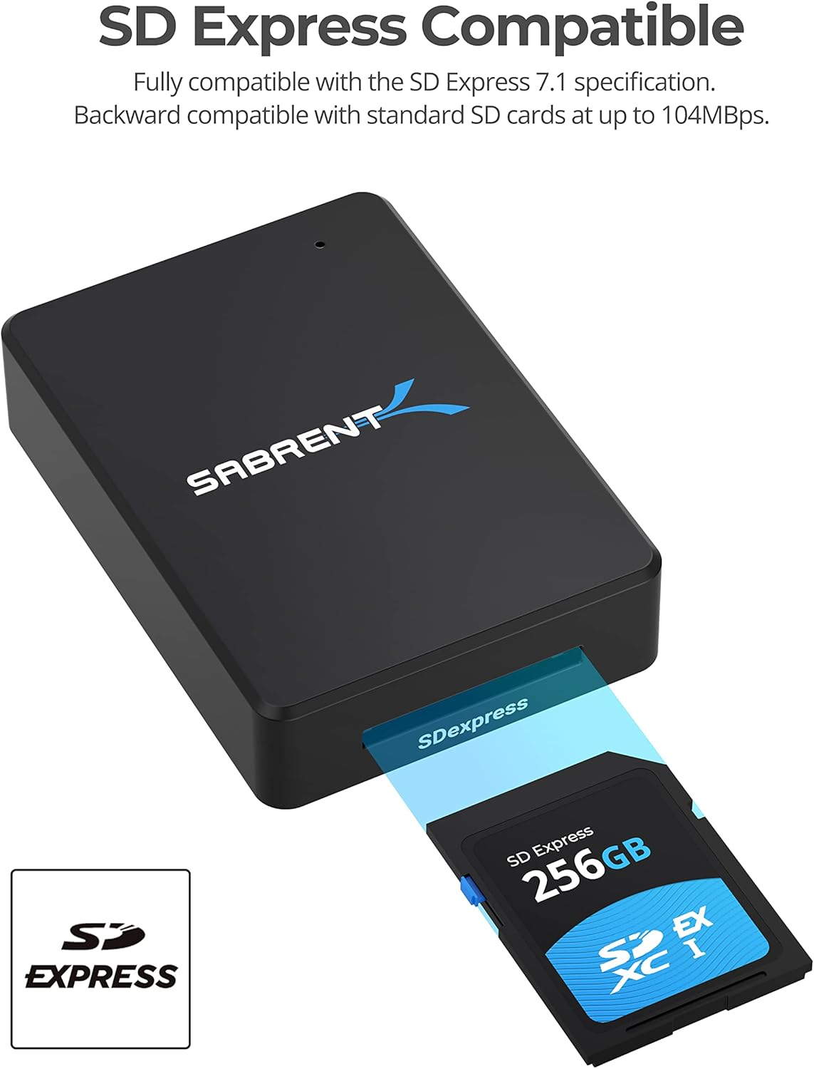 SABRENT SD Express 7.1 USB C Card Reader, USB 3.2 External Memory Card Reader high Speed Data Transfer 985 MBps, SD-Express Adapter Compatible with V90, V60...