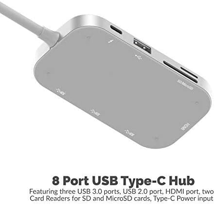 SABRENT 8-in-1 USB Type-C Hub with HDMI(4K) output, 3 USB 3.0 ports, 1 USB 2.0 port, SD/MicroSD Multi-Card Reader [4K and Power Delivery support] (DS-UHCR)