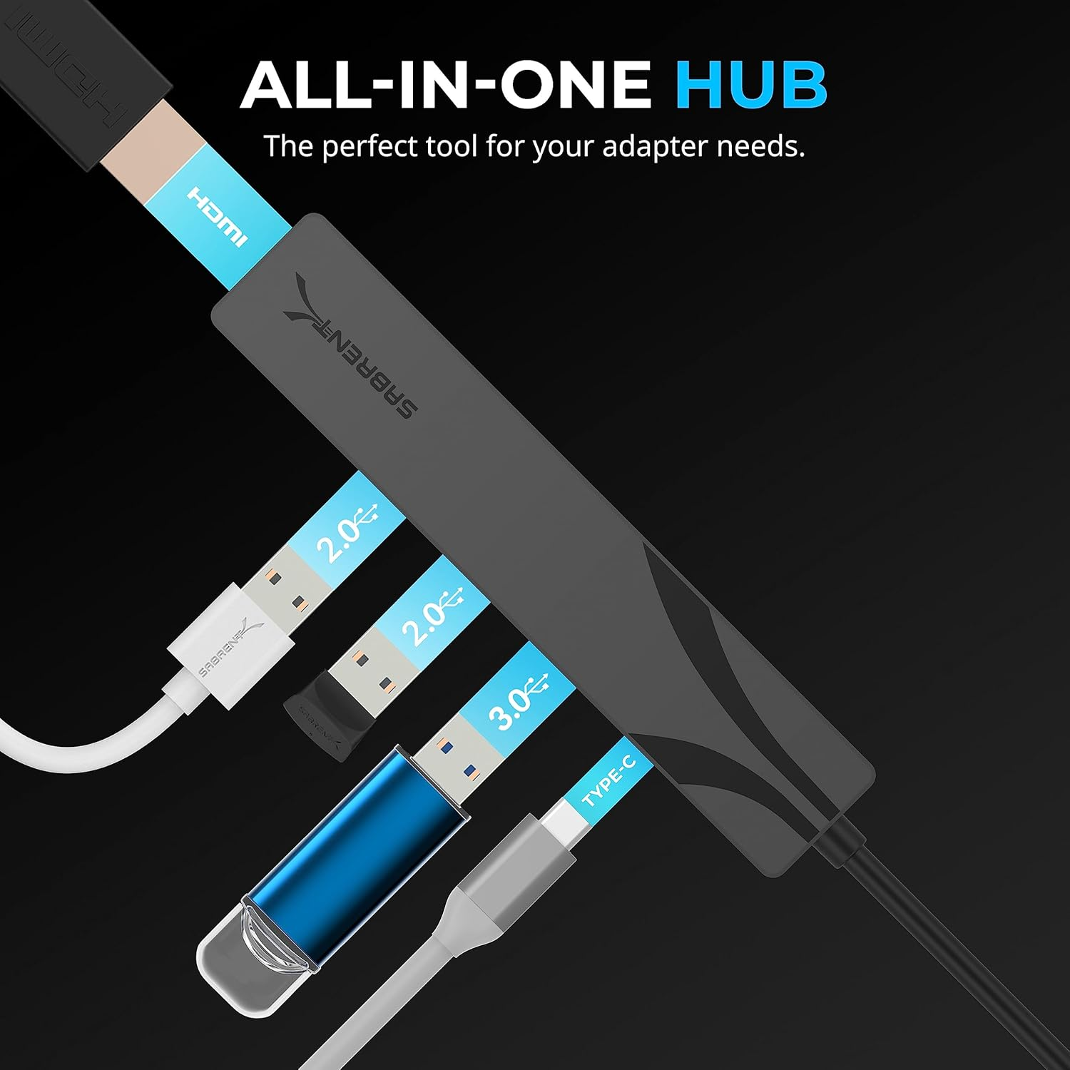 SABRENT Multi-Port USB-C Hub with Power Delivery and HDMI Out, 3 USB A Ports [HB-SHPU]