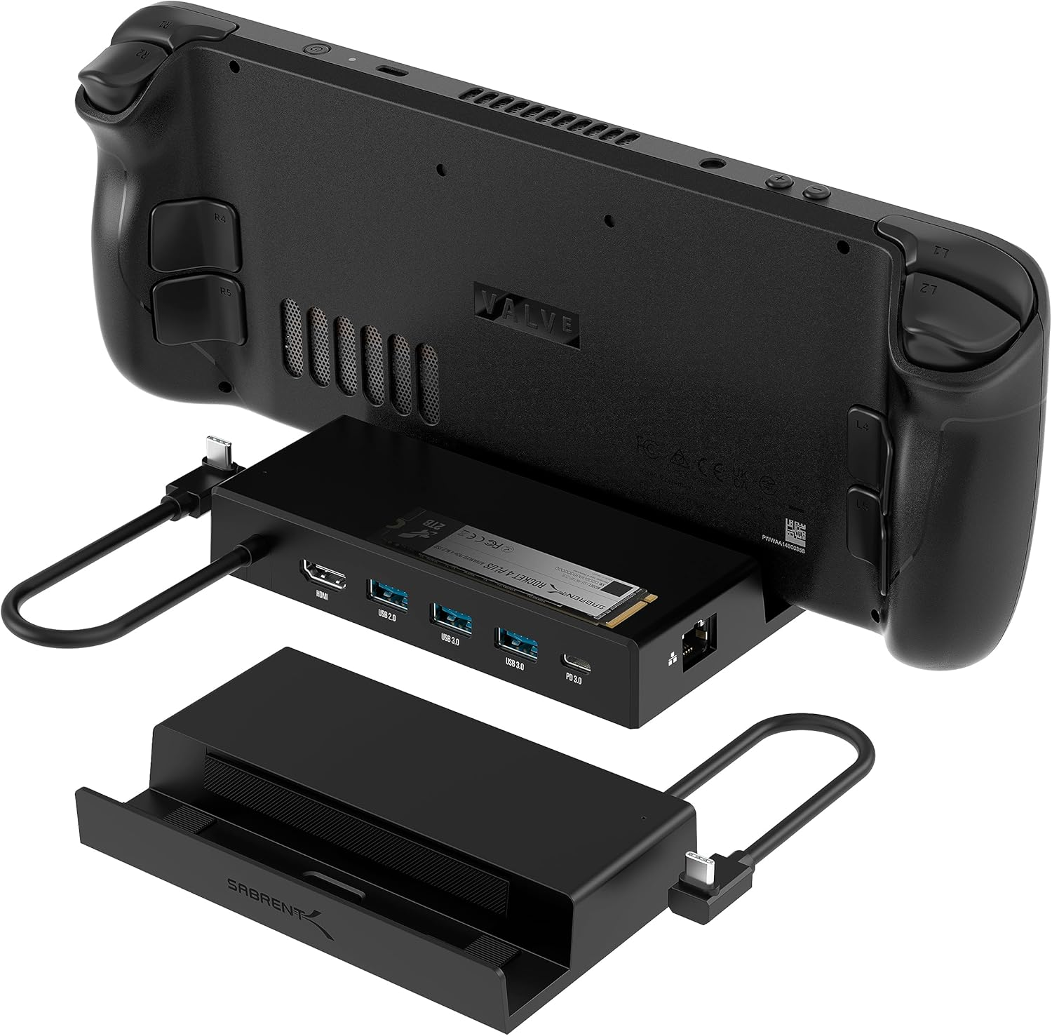 SABRENT Docking Station Compatible with Steam Deck, 7-in-1 Steam Deck Dock with M.2 SSD Slot, HDMI 2.0 4K@60Hz, Gigabit Ethernet, Dual USB-A 3.2 and Single USB 2.0 Ports with 90W USB-C Charging Port