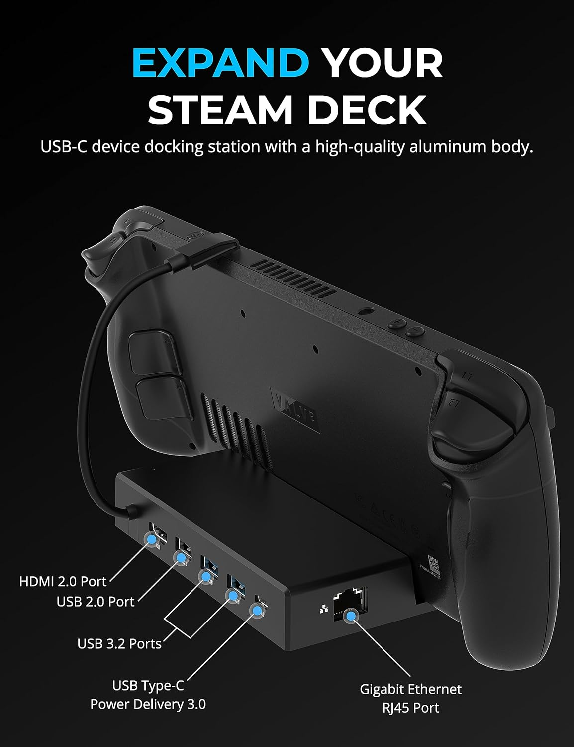 SABRENT Docking Station Compatible with Steam Deck, 7-in-1 Steam Deck Dock with M.2 SSD Slot, HDMI 2.0 4K@60Hz, Gigabit Ethernet, Dual USB-A 3.2 and Single USB 2.0 Ports with 90W USB-C Charging Port