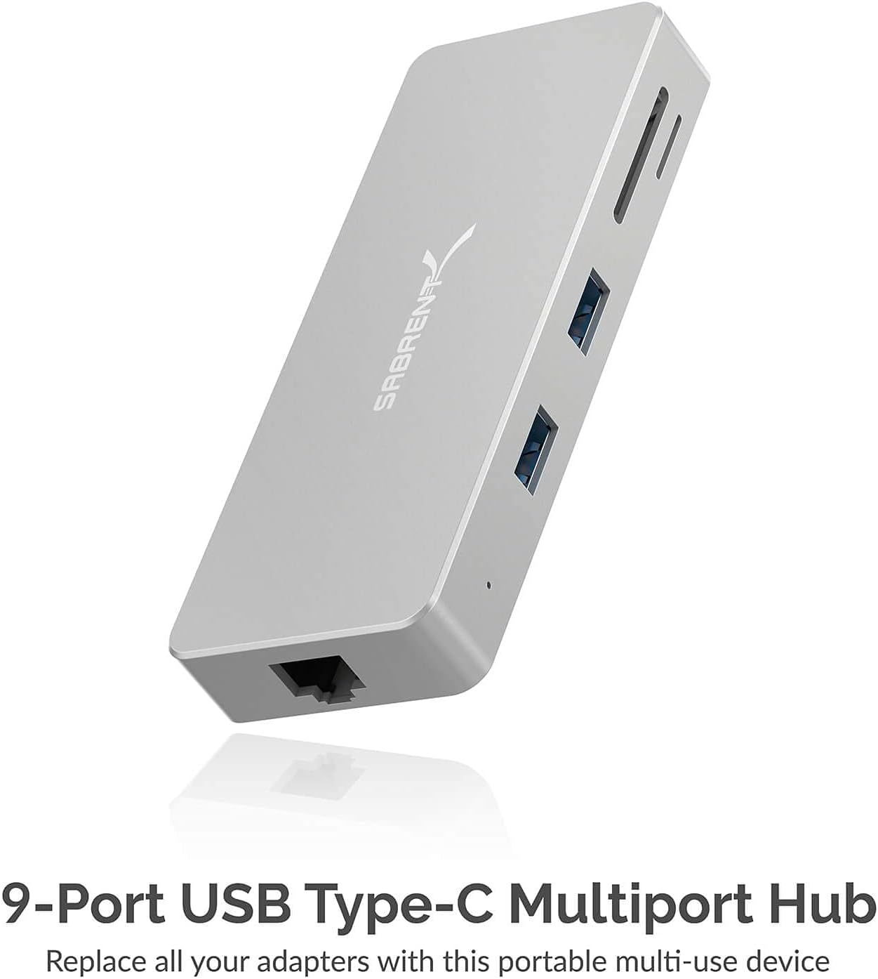 SABRENT USB C Hub 9 in 1 Multiport HUB | SD/TF Card Reader | HDMI 2.0 Port - Up to 4K @30Hz | USB 3.1 Ports | USB 2.0 Ports | RJ-45 Ethernet port | USB C 60W PD Pass-Through Power Input (HB-UHPN)