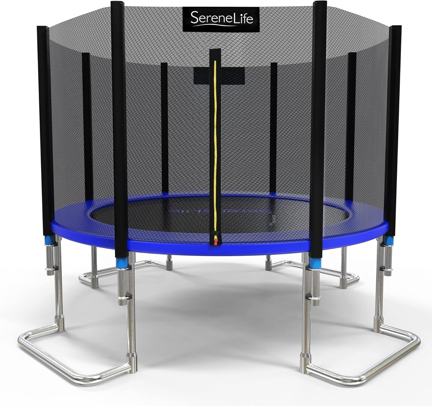 SereneLife 8FT 10FT 12 FT Trampoline Outdoor, L Shaped Feet Extra Stable- ASTM Approved, Net Cage Enclosure System and Reinforced Bouncy Jumping Mat Surface: for Kids Teens & Adults