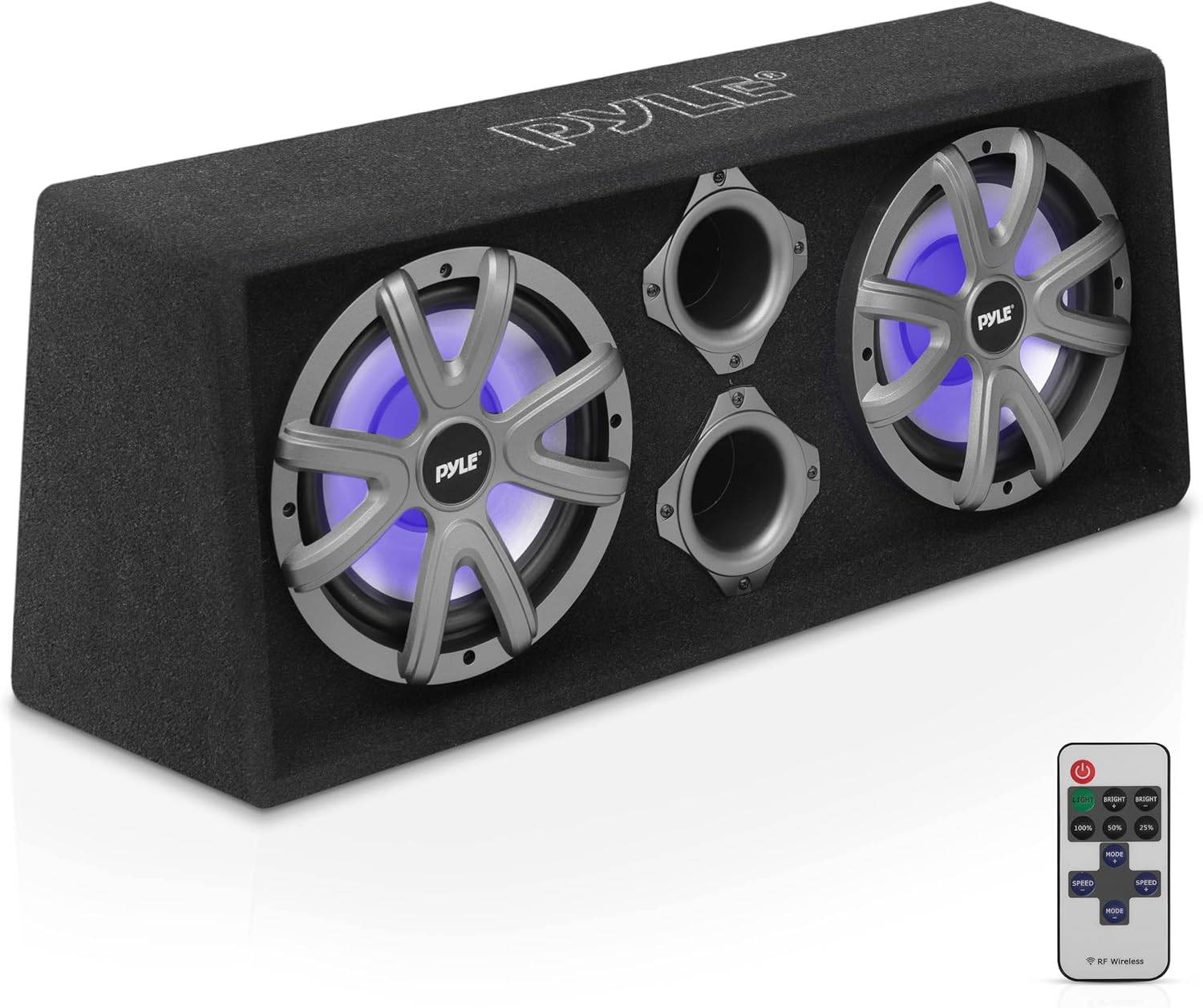 Pyle 10" Dual Subwoofer Box System - 500-Watt Slim Mount Truck Audio Subwoofer Box - Rear Vented Design with Built-in Illuminating LED Lights, 2x500 Watts Max Power