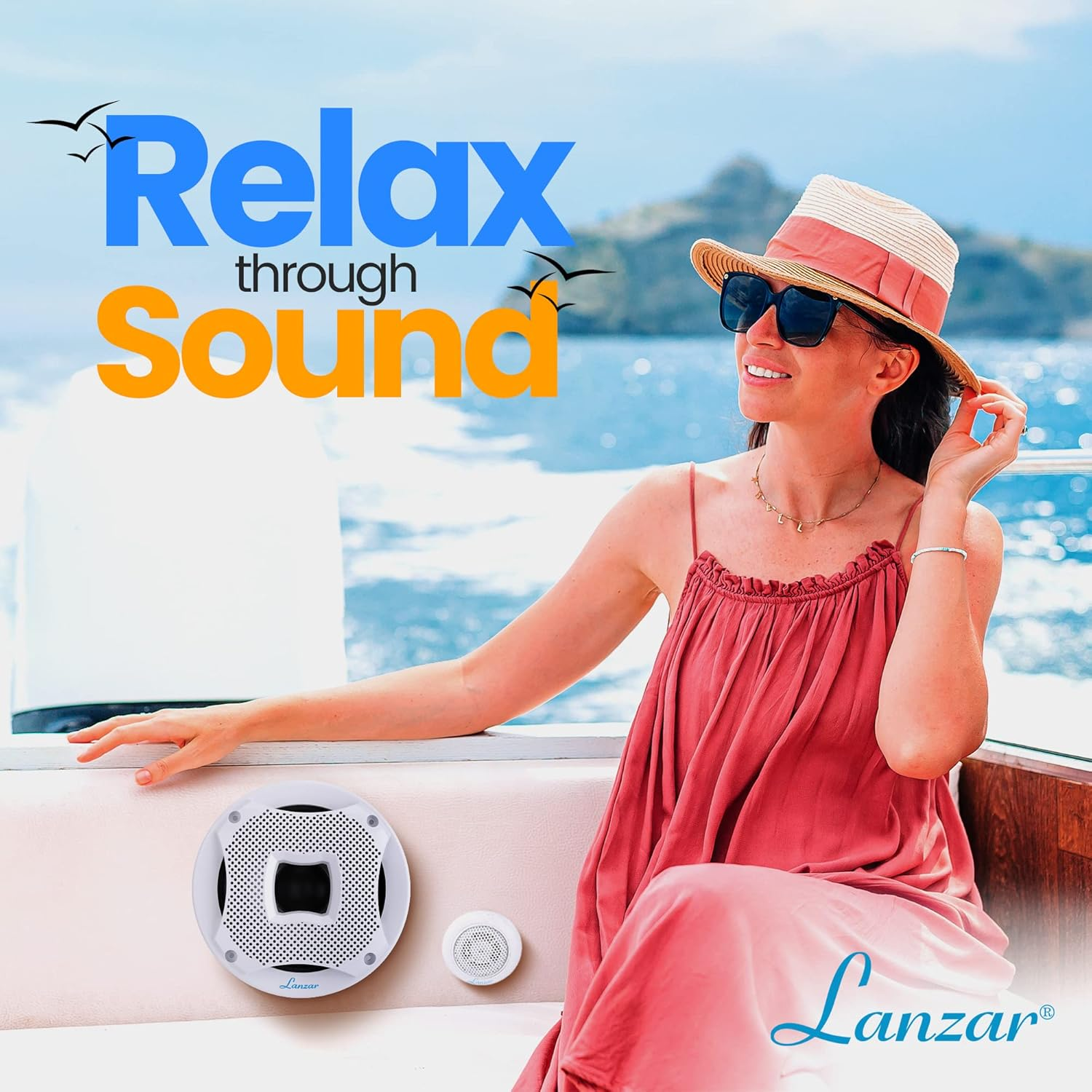 Two Way Marine Speaker System, One Pair 6.5 inch Marine Component Speaker, 450 Watts Max Power with 4 Ohm Impedance, Waterproof, Flush Mount Capability, Resin Treatment Cloth Surround, White