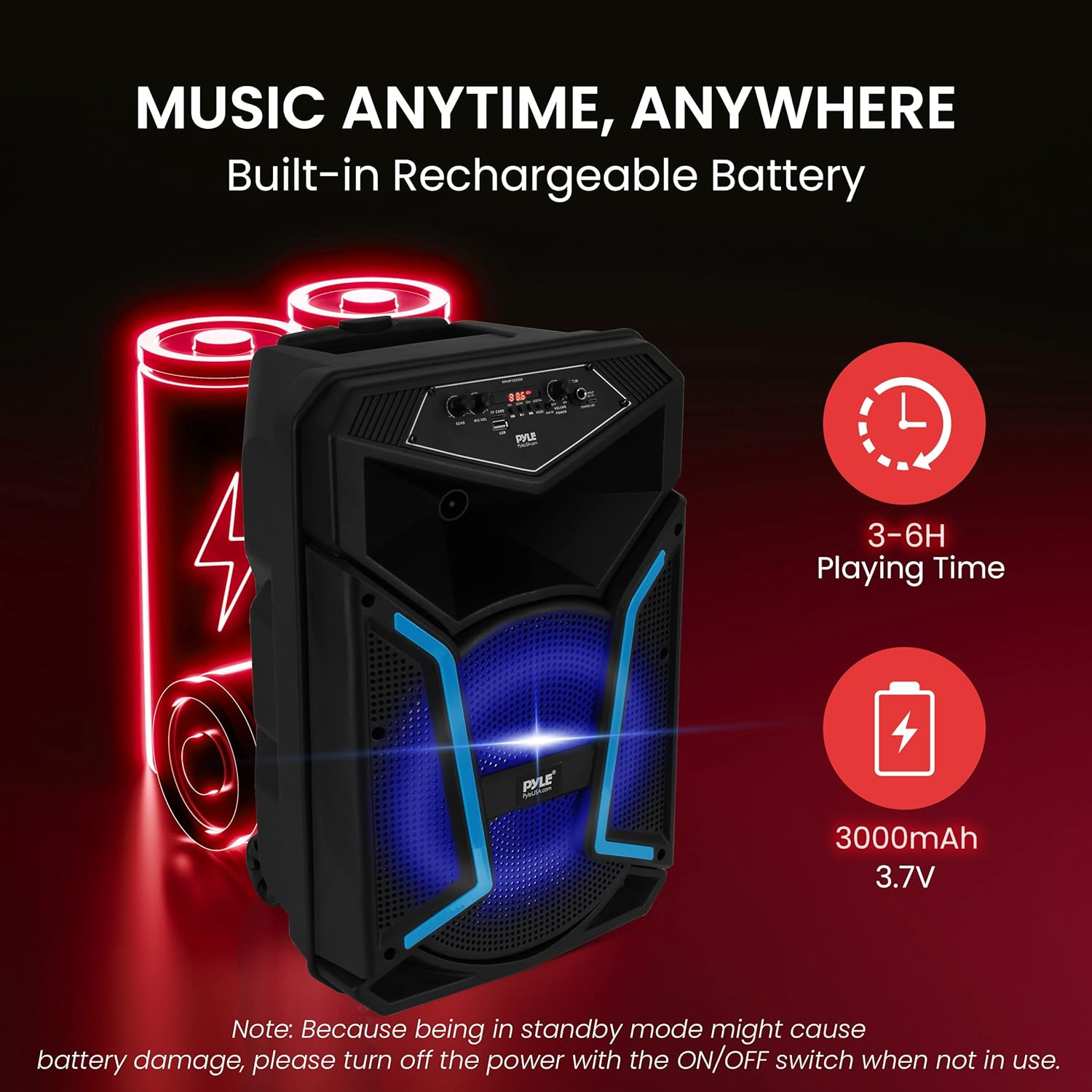 PYLE System-800W Outdoor Bluetooth Speaker Portable PA System W/Microphone in, Party Lights, MP3/USB SD Card Reader, FM Radio, Rolling Wheels-Mic, Remote (PPHP122SM)