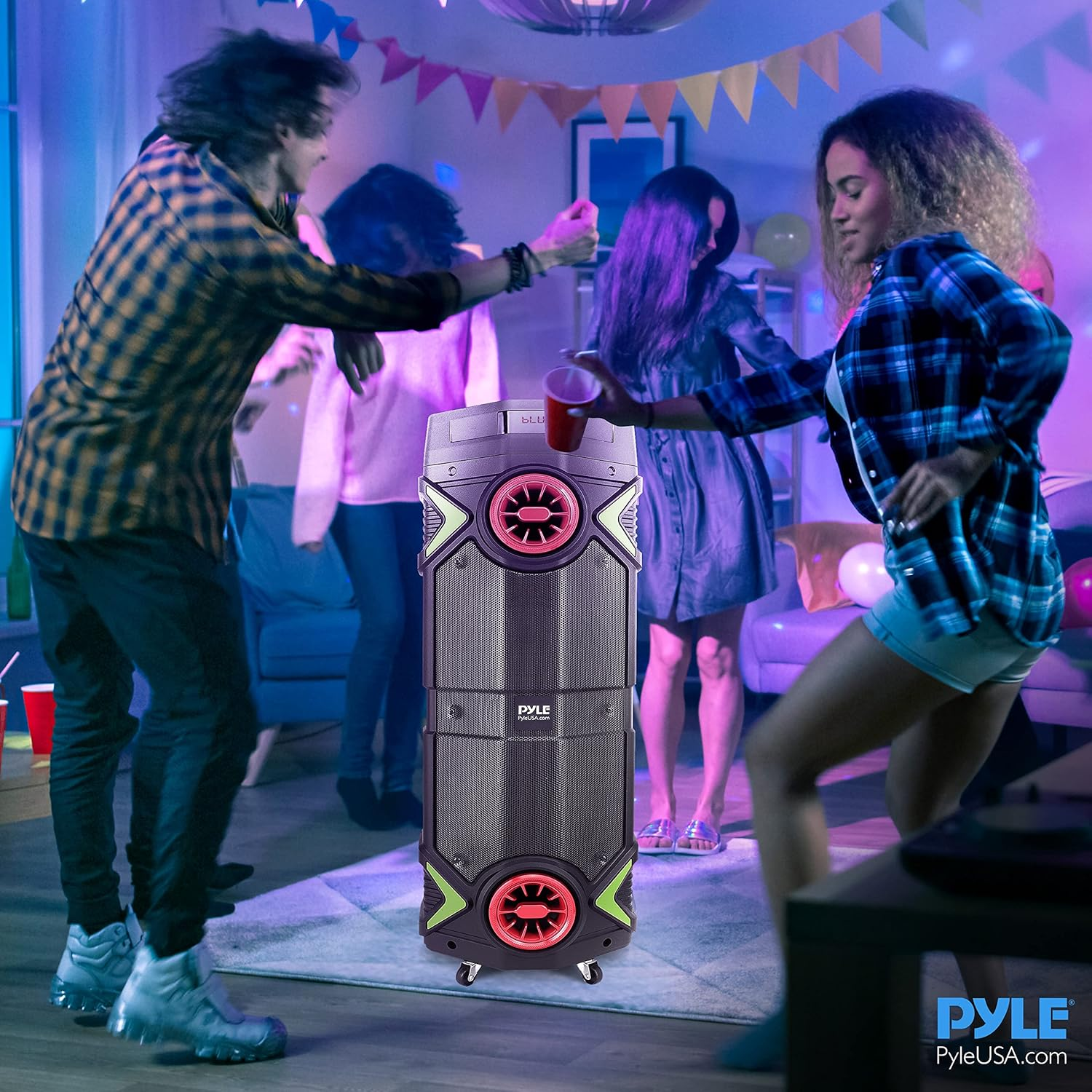 400W Portable Bluetooth PA Speaker - Dual 8” Rechargeable Outdoor Karaoke System with Party Lights, LED Display, FM Radio, AUX, MP3, USB, SD Card, 1/4" Input, Handle, Wheels, Wireless Mic, and Remote Control