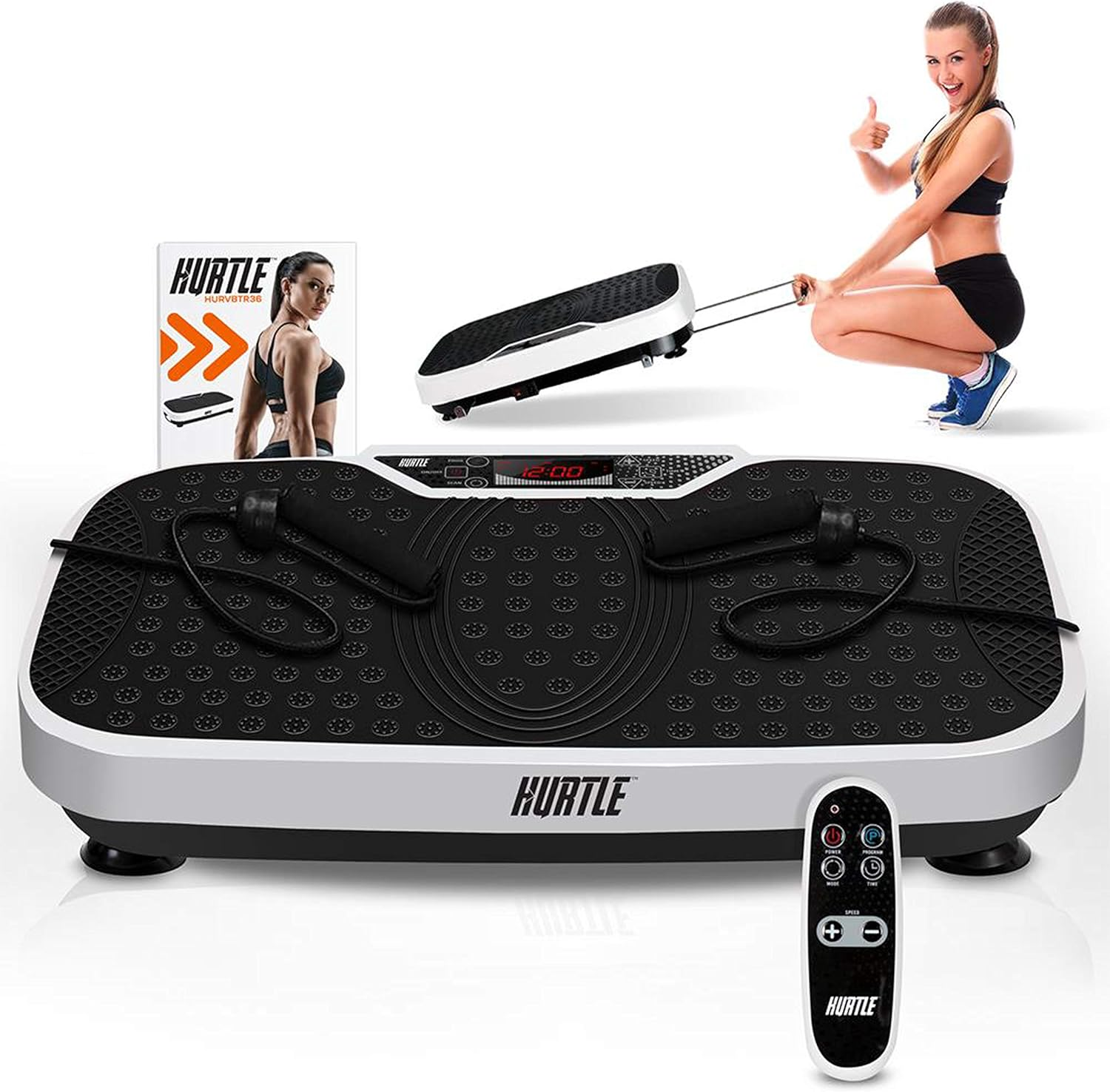 Hurtle Fitness Vibration Platform Machine - Whole Body Shaker for Home Gym with Resistance Bands, Easy-Cary Wheels, Remote Control, Adjustable Speed for Effective Workout and Weight Loss - Model HURVBTR36