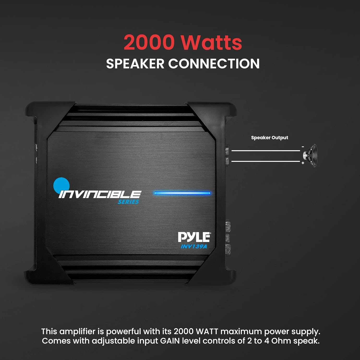 1-Channel Mosfet Monoblock Amplifier - 2000 Watts Max Power, Mosfet PWM Power Supply, Advanced Protection Circuitry