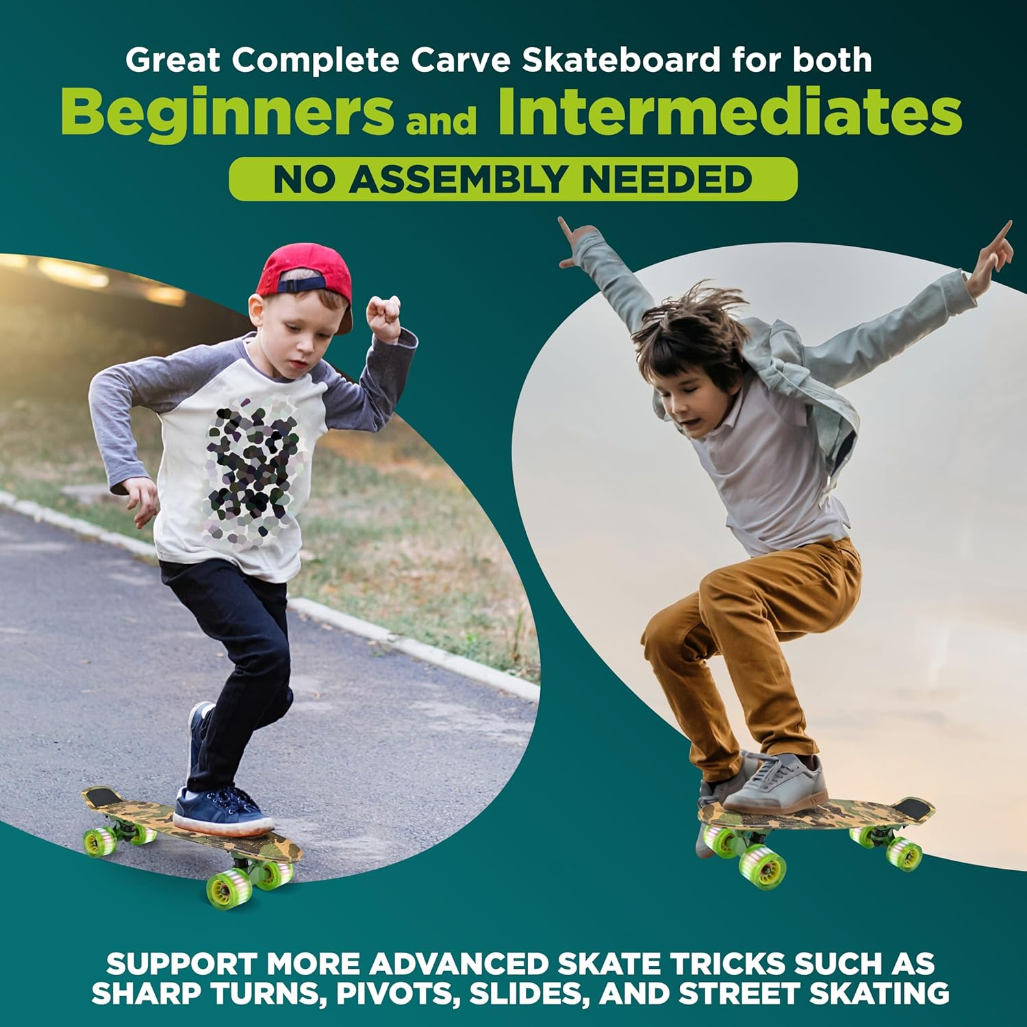 6'' Mini Cruiser Skateboard with PP Deck, Double Kick Design, 3.25'' Aluminum Alloy Trucks, and LED PU Wheels - Suitable for Kids, Teens, and Adults