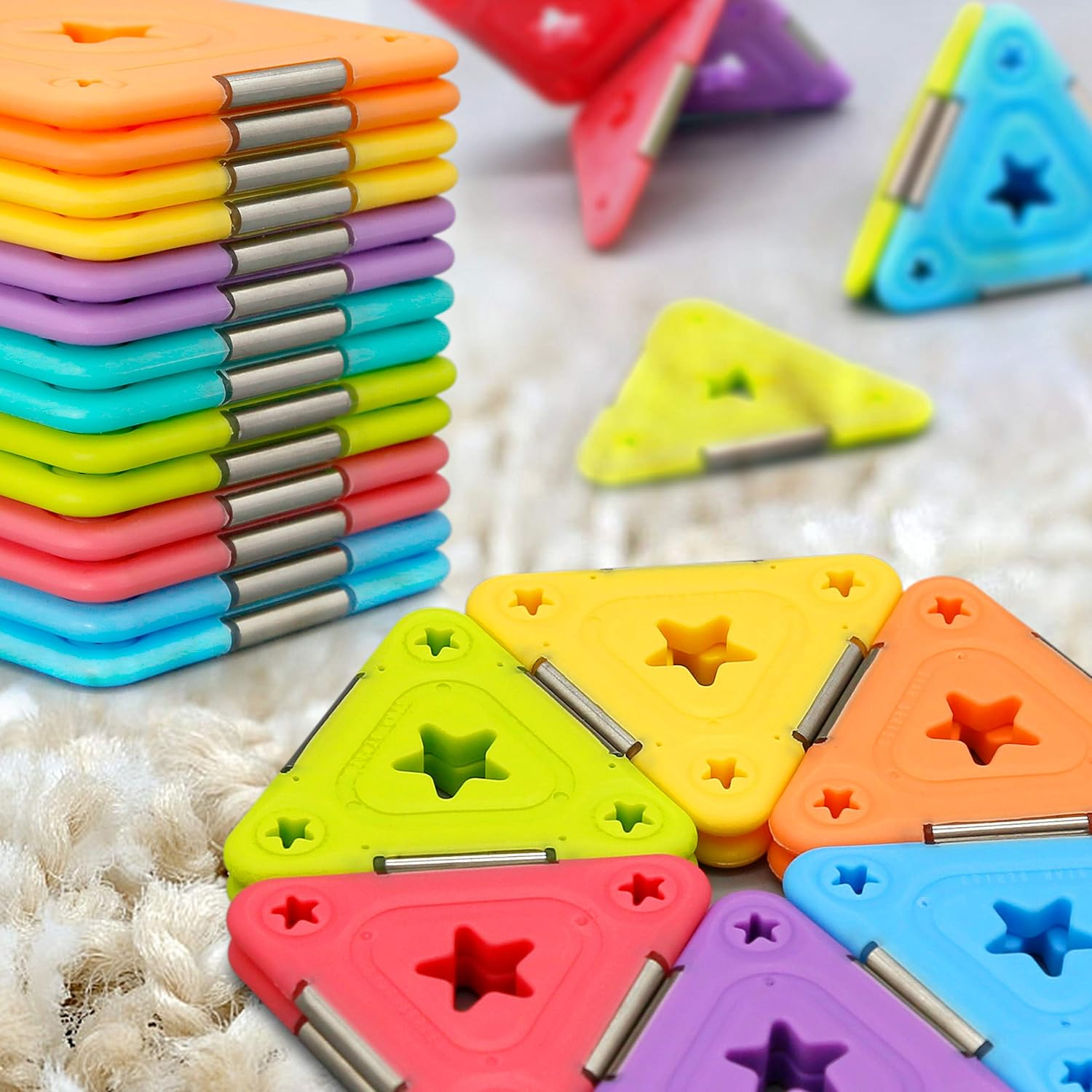 Hurtle Magnetic Building Blocks - Educational Toy Set for Preschoolers, Durable and Non-Toxic Magnet Tiles, Shapes Blocks for Toddlers 3 Years & Up (74 pcs) HURBT74