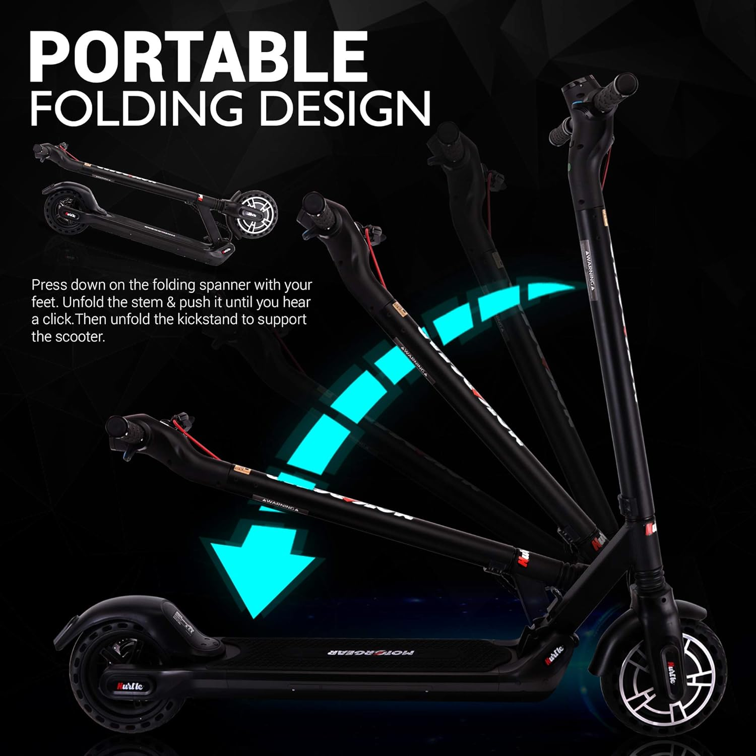 Hurtle Electric Scooter for Adults and Teens - Foldable Segway Scooter, 8.5-Inch Tires, 300W Motor, Triple Speed Modes up to 19 MPH, 18-Mile Range