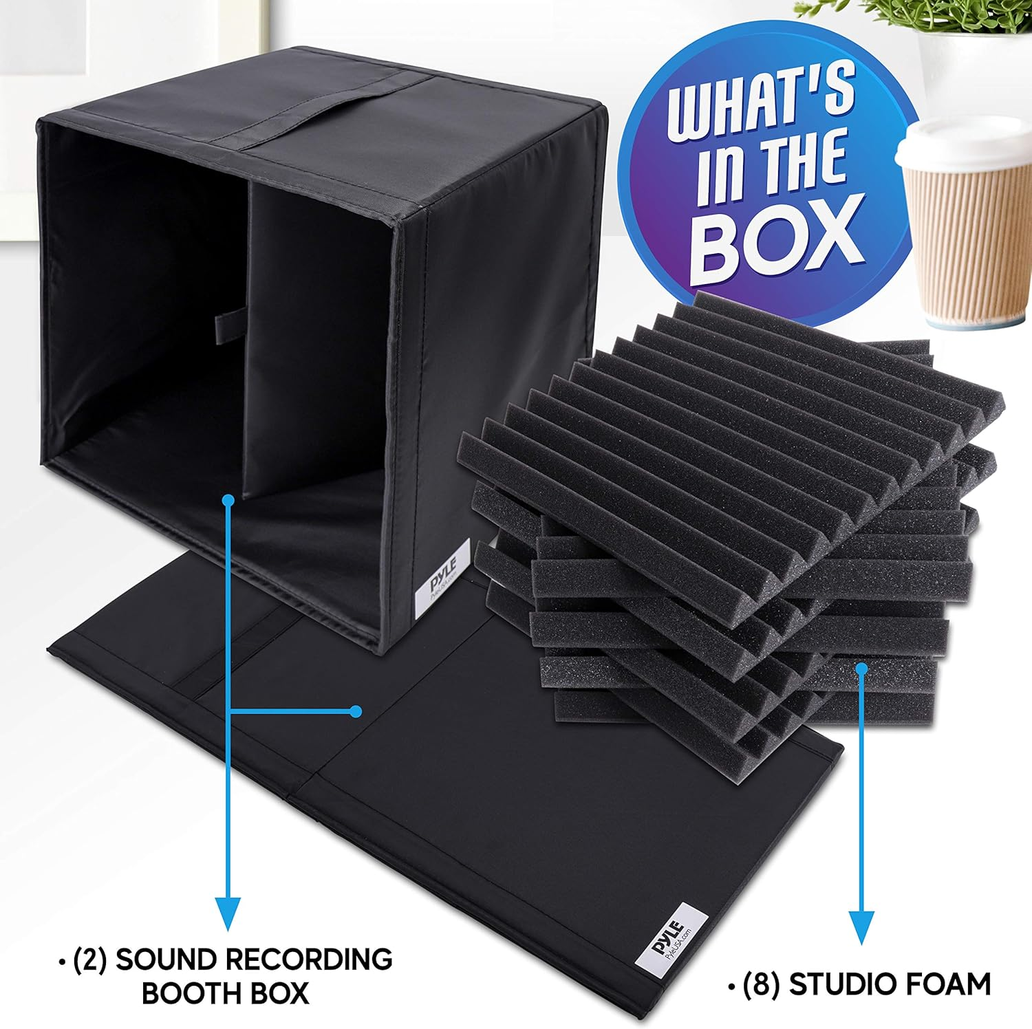 Pyle 2-Piece Recording Shield Box – Microphone Foam Booth Cubes for Sound Dampening and Acoustic Noise Isolation with Wedgie Padding (PSIB27X2)