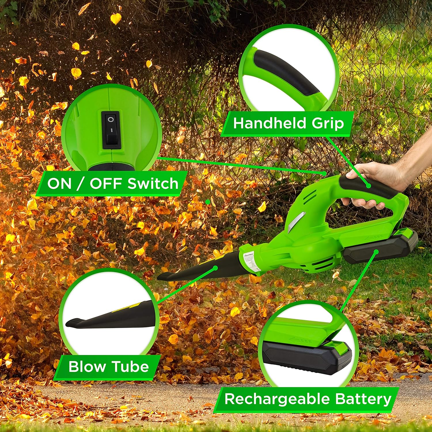 Updated SereneLife Cordless Electric Leaf Blower – Lightweight at 5 lbs., Ideal for Leaves & Debris, Includes Rechargeable Battery & Charger, 4-Hour Average Charge Time, 18V, 55 MPH